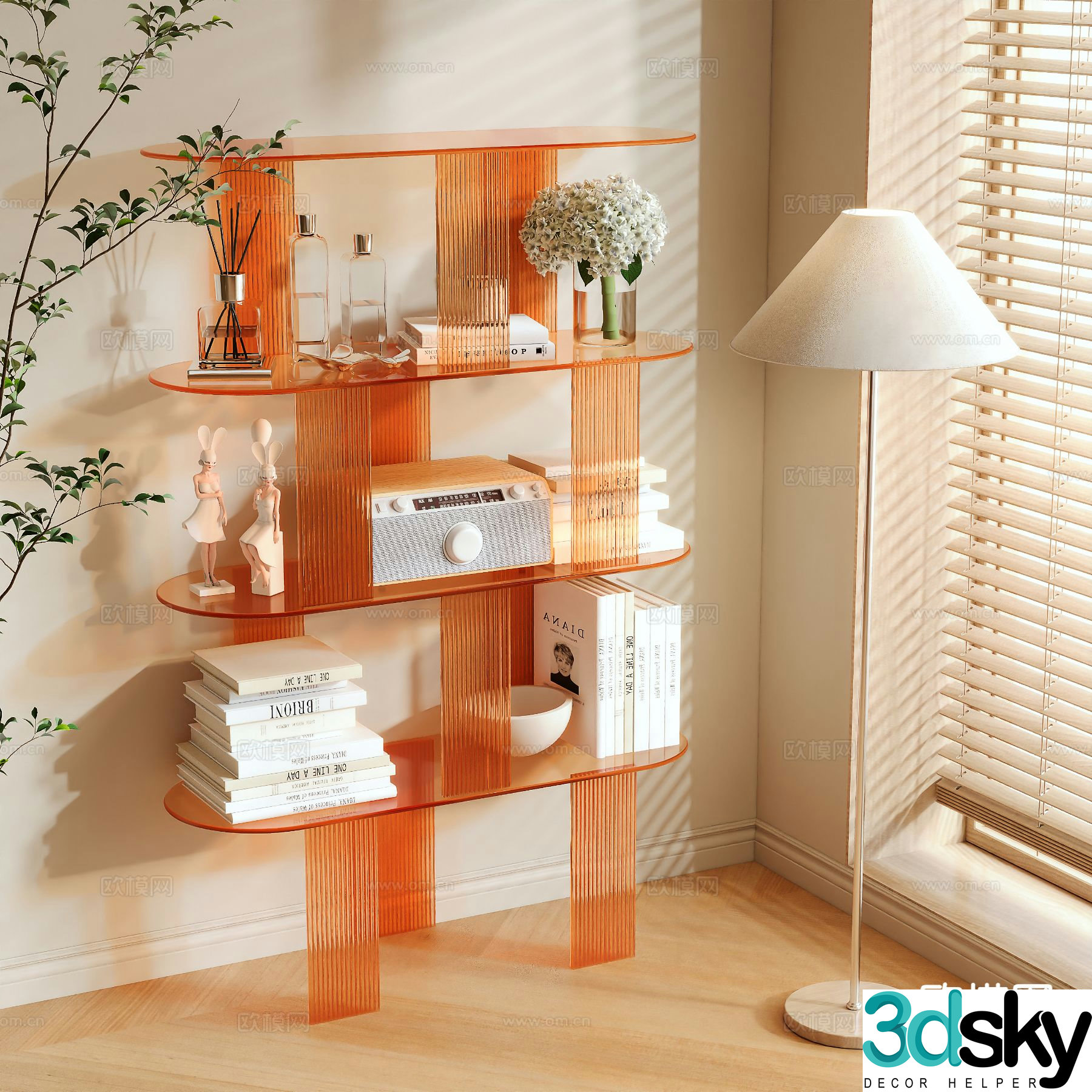 Acrylic bookshelf storage rack 3d model