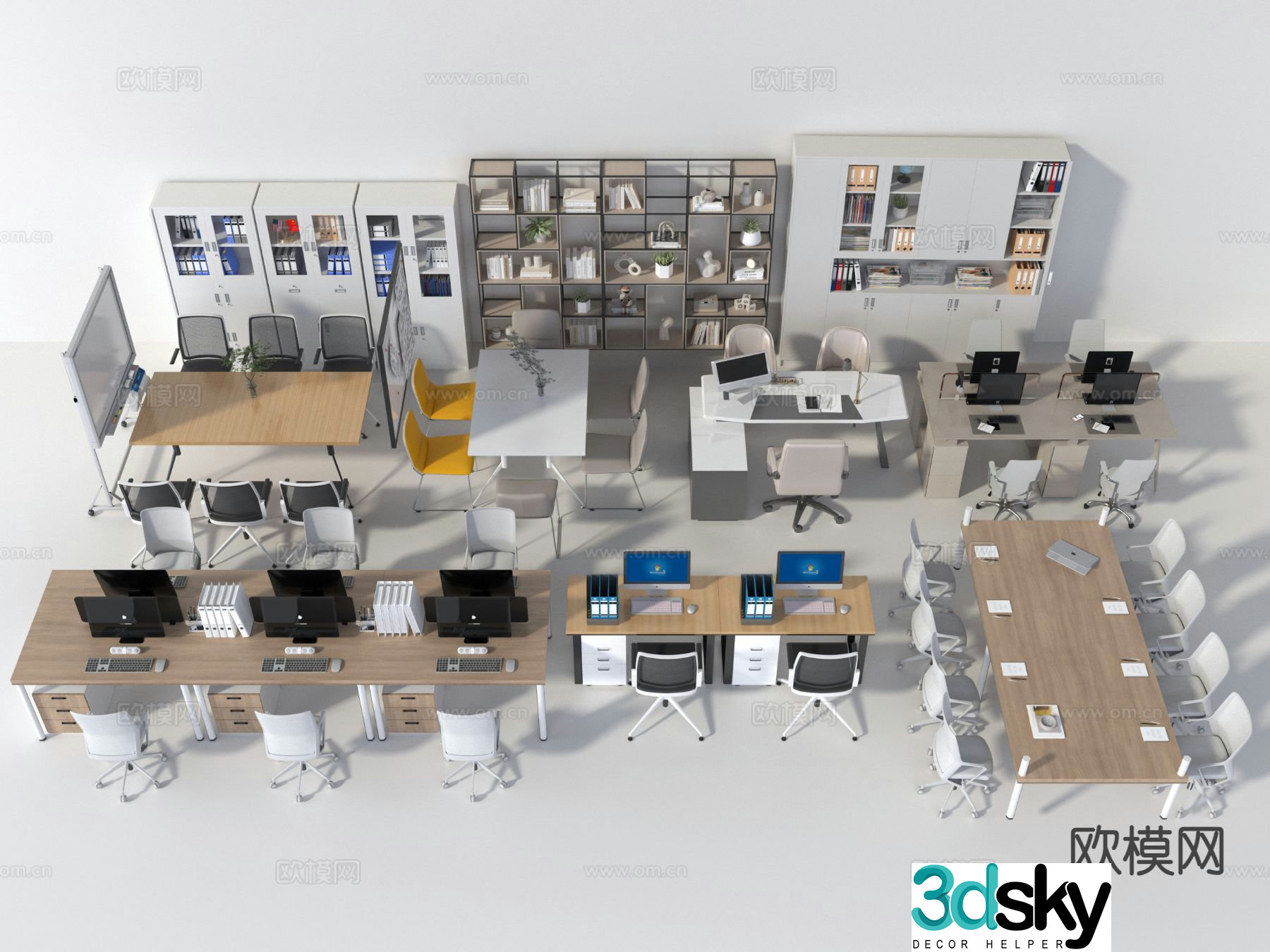 Office desk and chair conference table conference table file cabinet 3d model