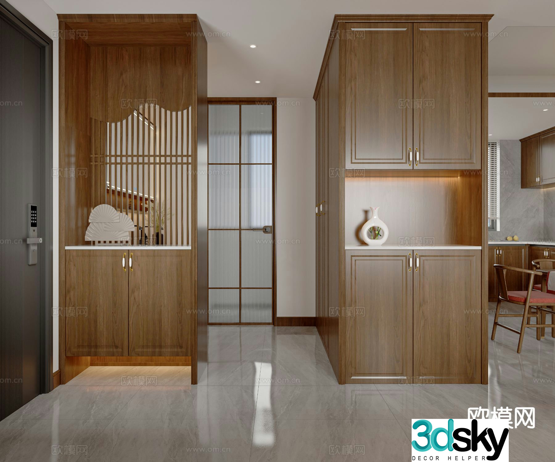 New Chinese style entrance cabinet 3D model
