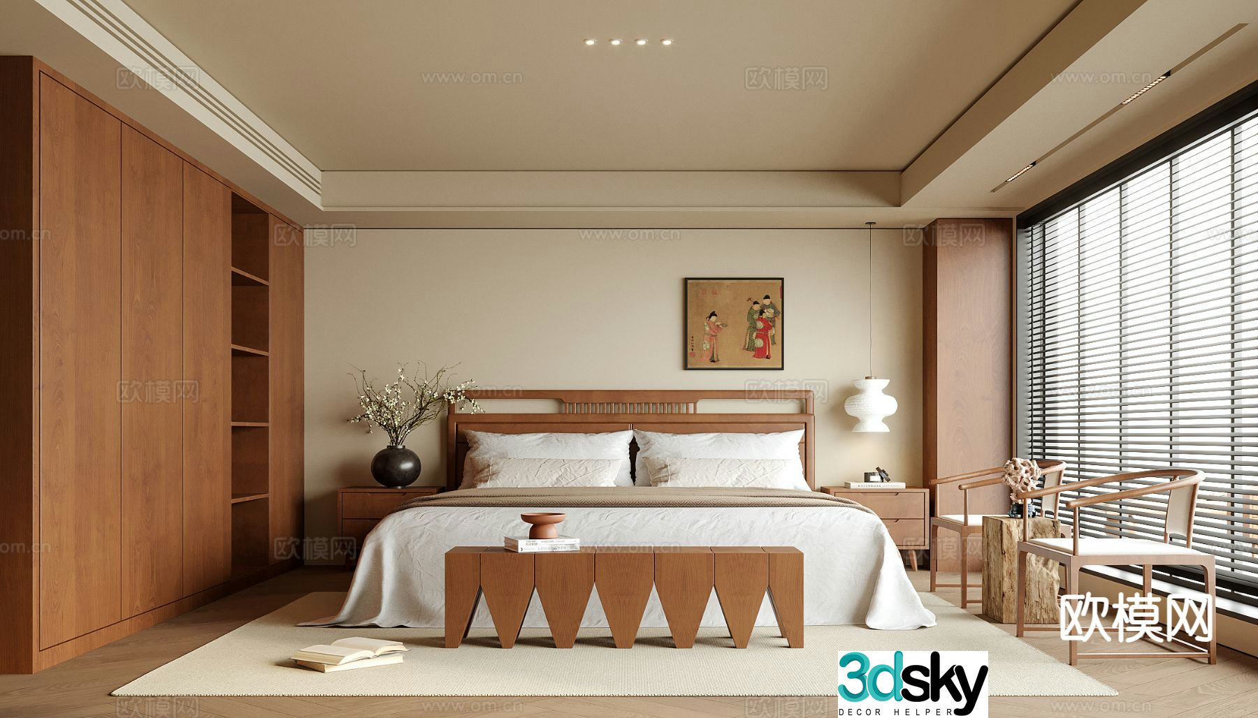 Medieval style bedroom without main light 3D model of master bedroom