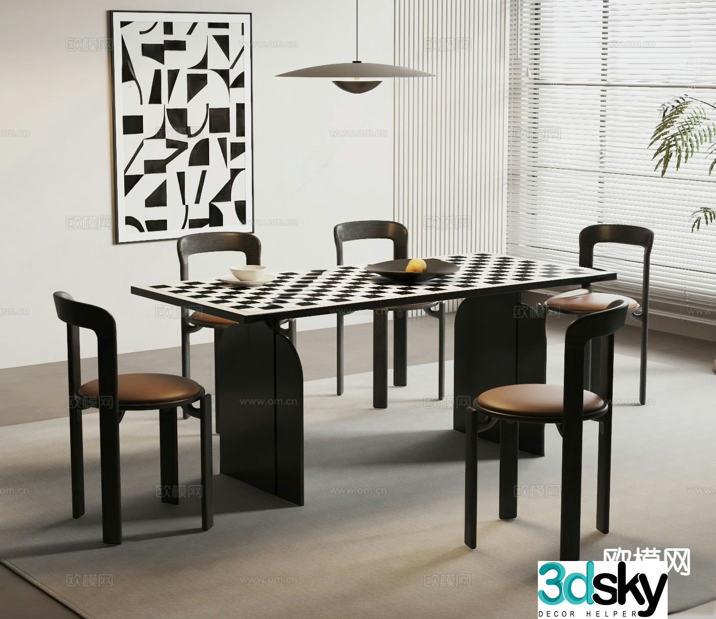 Medieval style dining table and chairs bar dining table 3D model