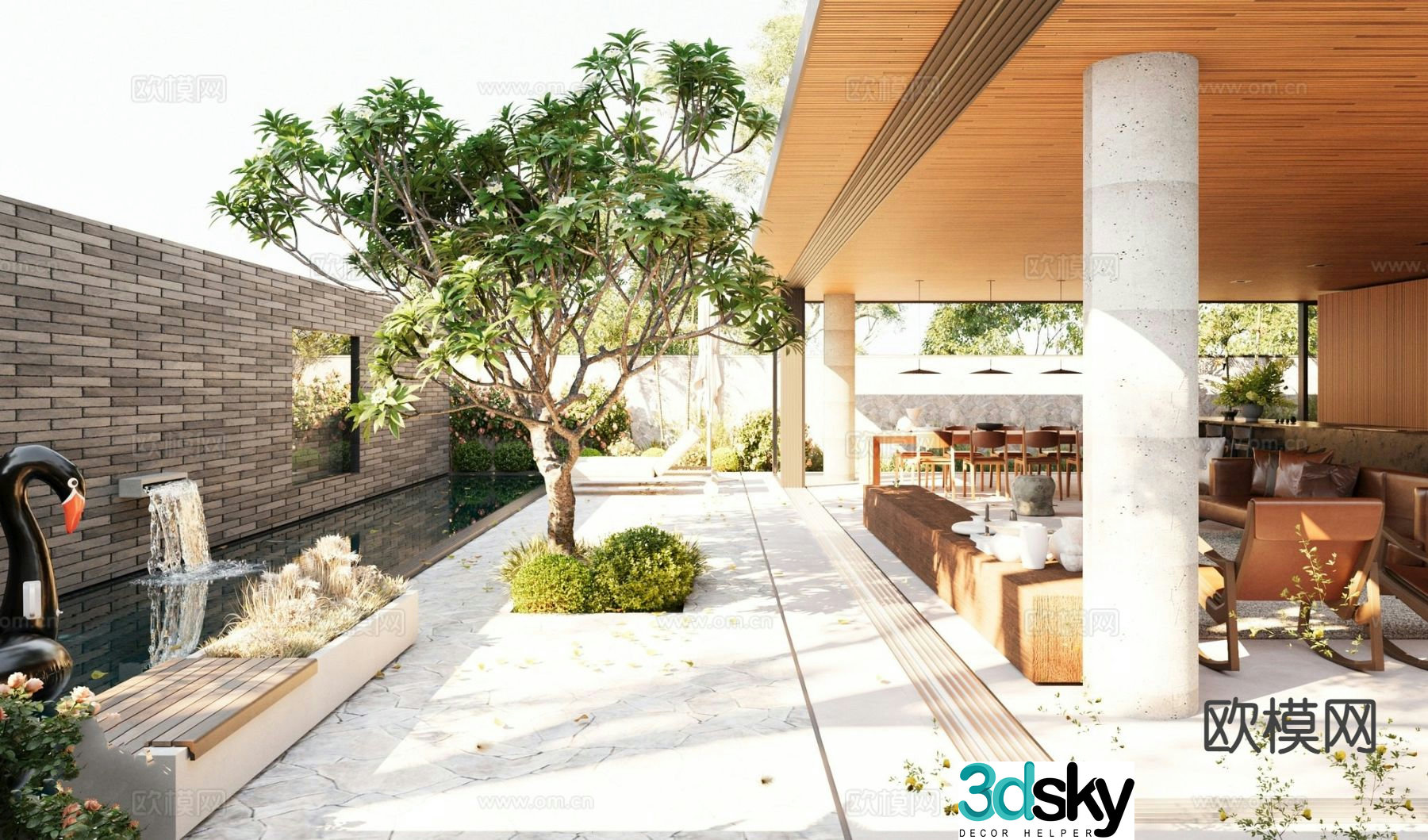 Modern villa courtyard garden 3d model
