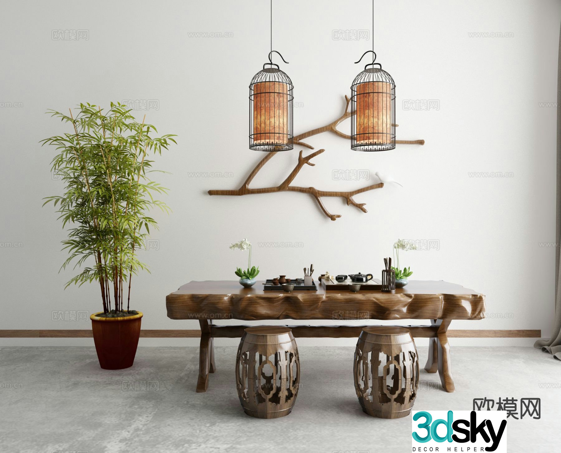 New Chinese tea table and chairs 3d model