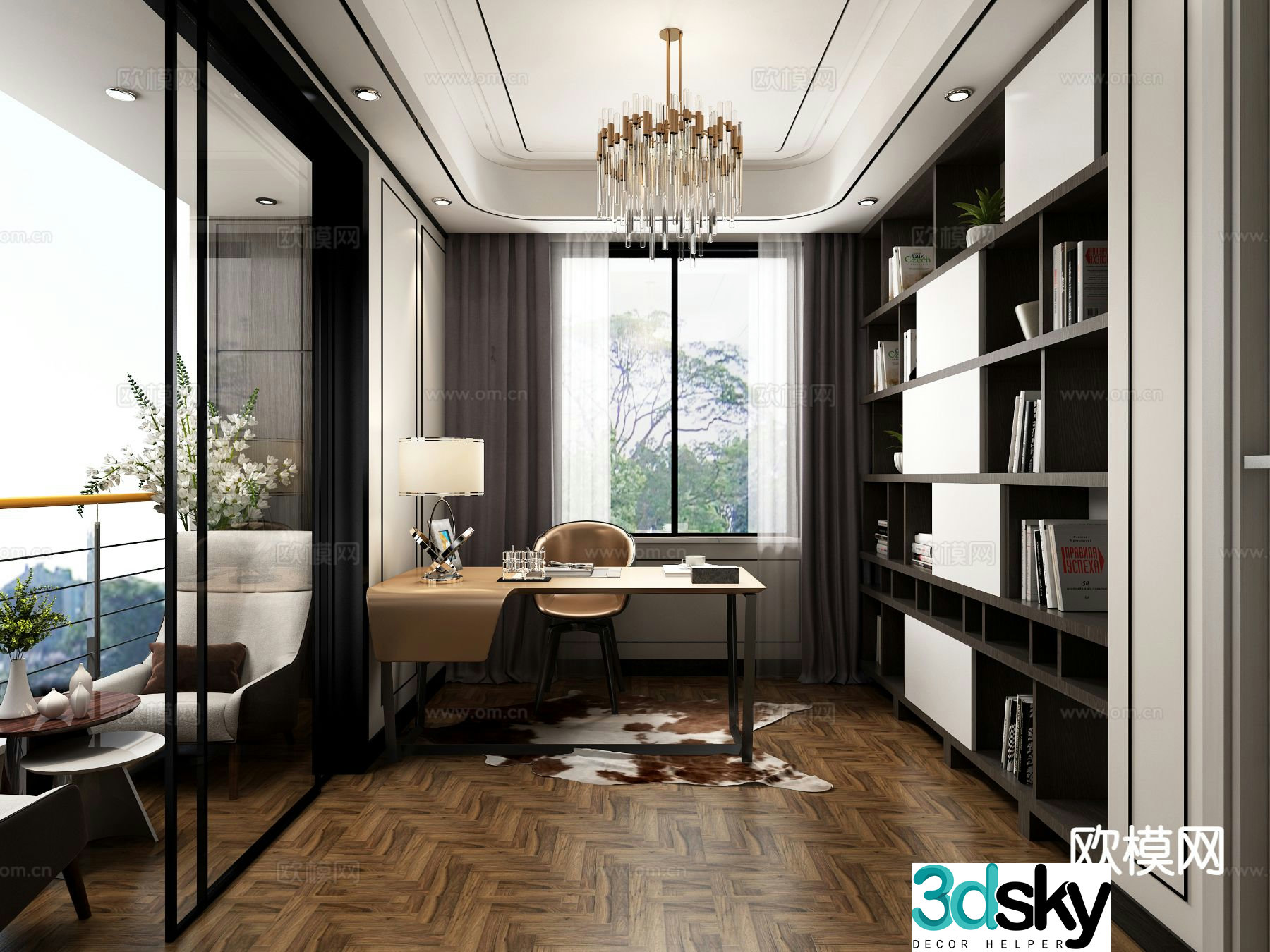 Modern study room 3d model