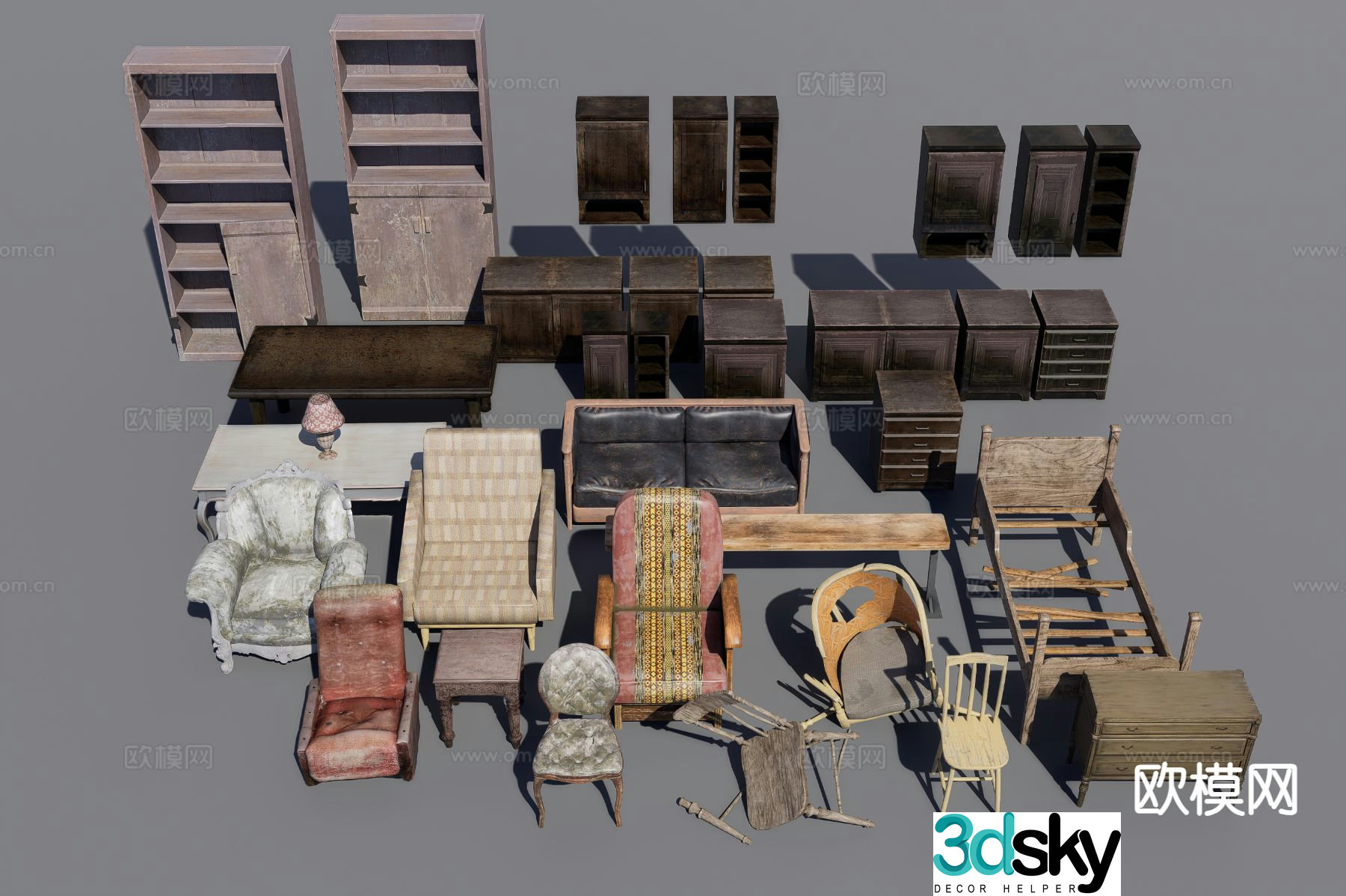 Old furniture locker side cabinet sofa 3d model
