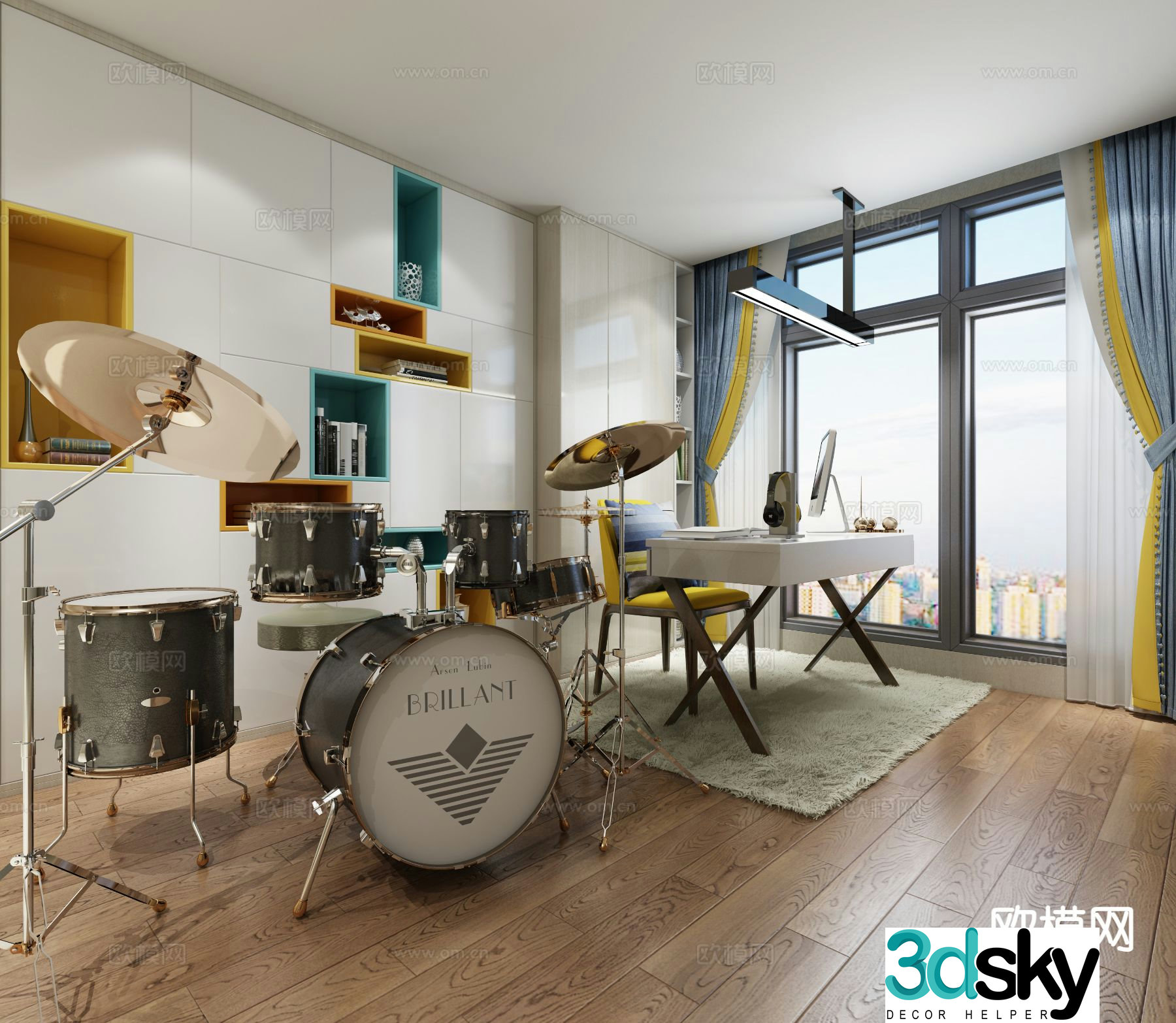 Modern drum set 3d model