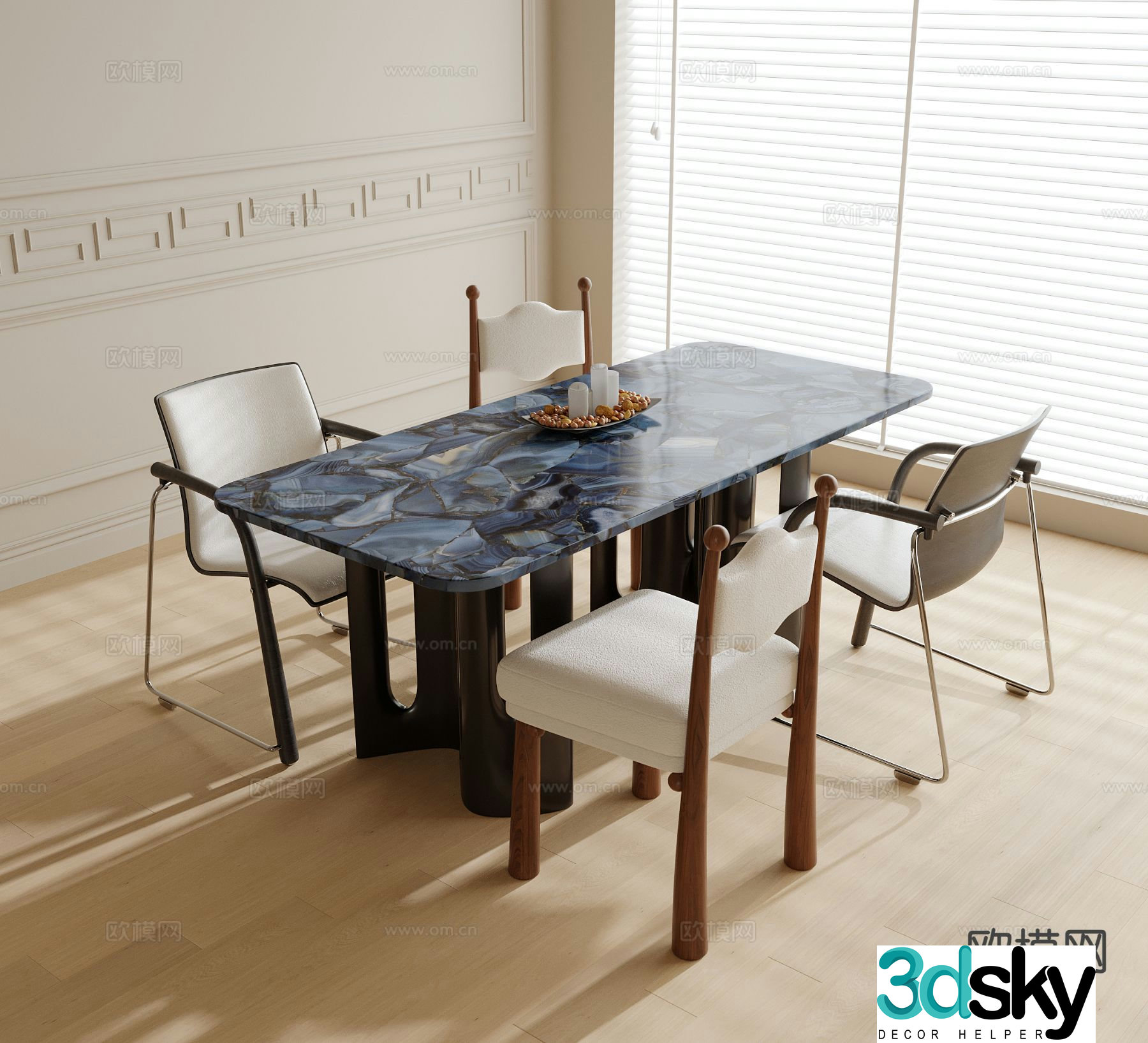 Medieval style dining table and chairs 3d model