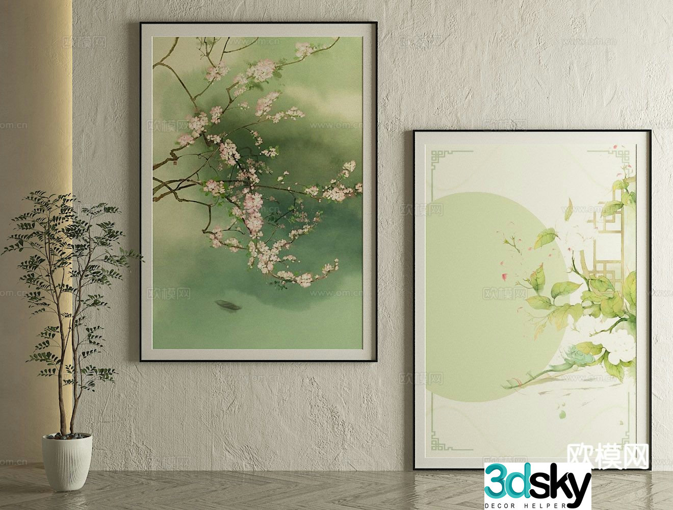 New Chinese style decorative painting flower painting oil painting 3d model