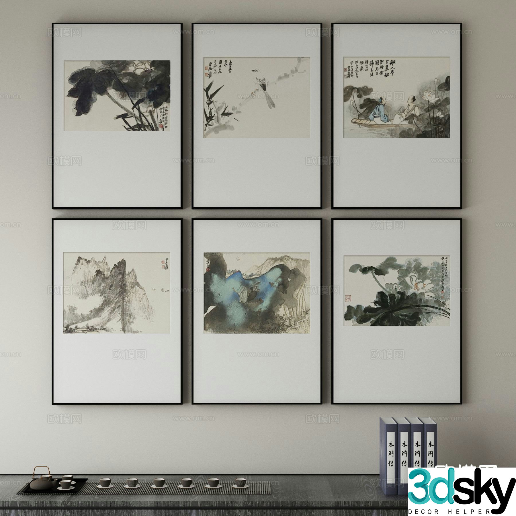 New Chinese style decorative painting ink painting Zen hanging painting 3D model