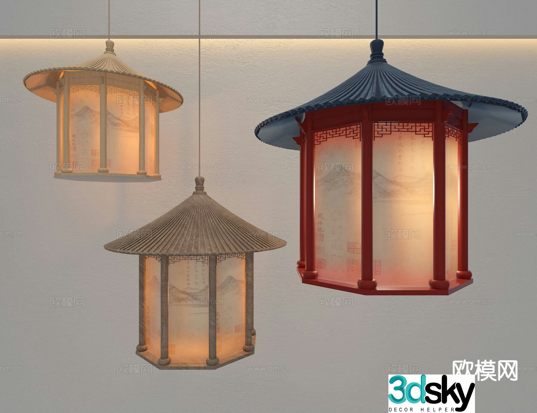 New Chinese style chandelier 3d model