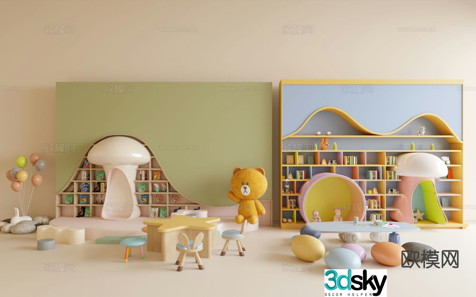 Children’s bookcase bookshelf 3d model