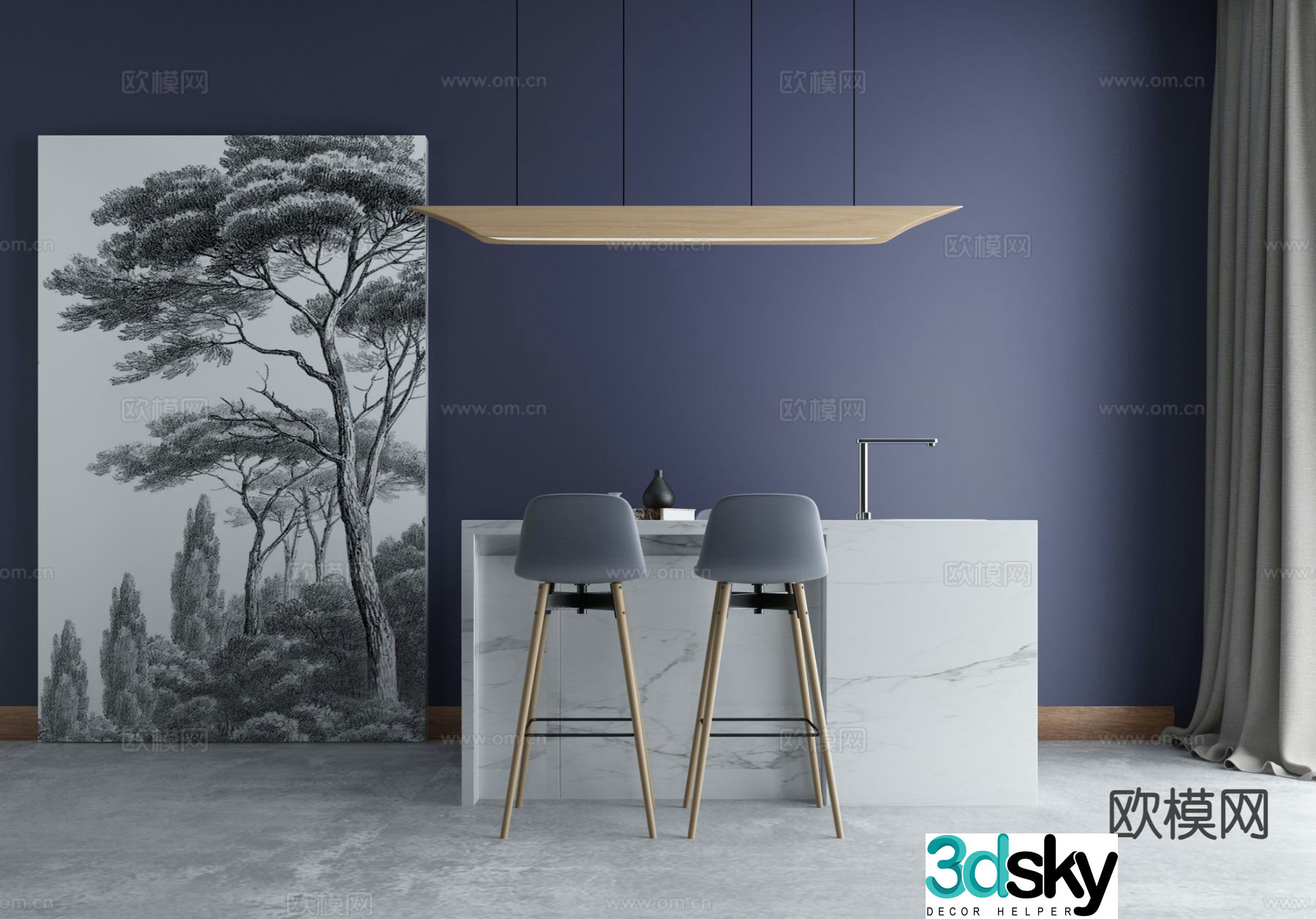 Modern bar island 3d model