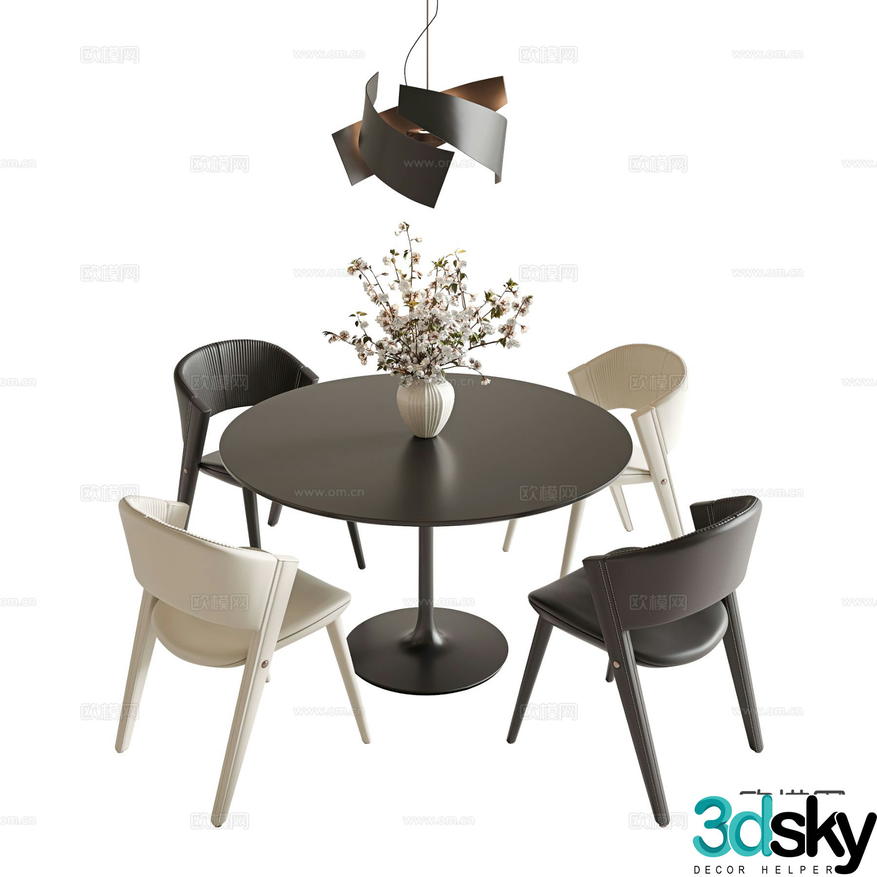 Modern dining table and chairs round dining table 3d model