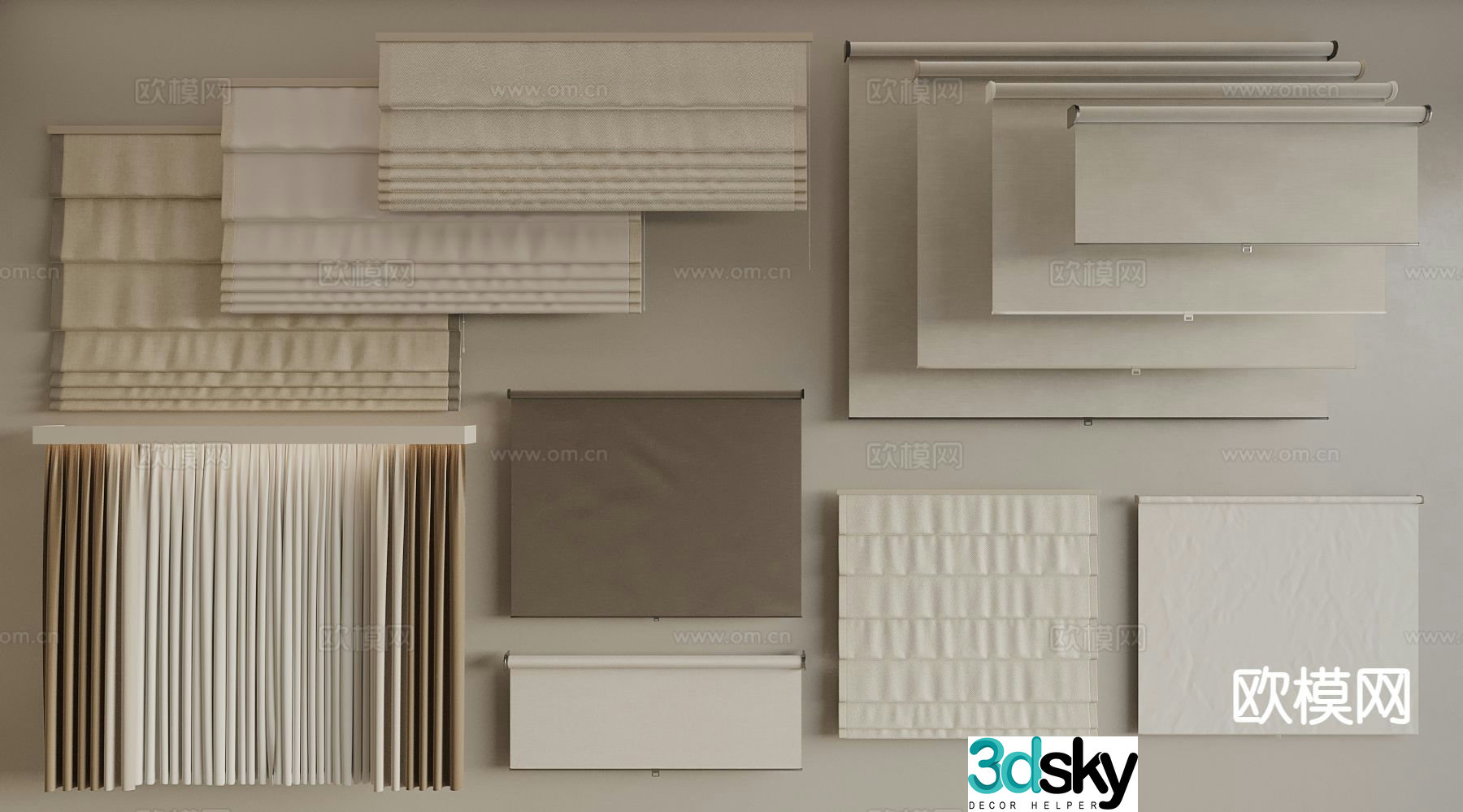 Modern fabric curtain 3d model