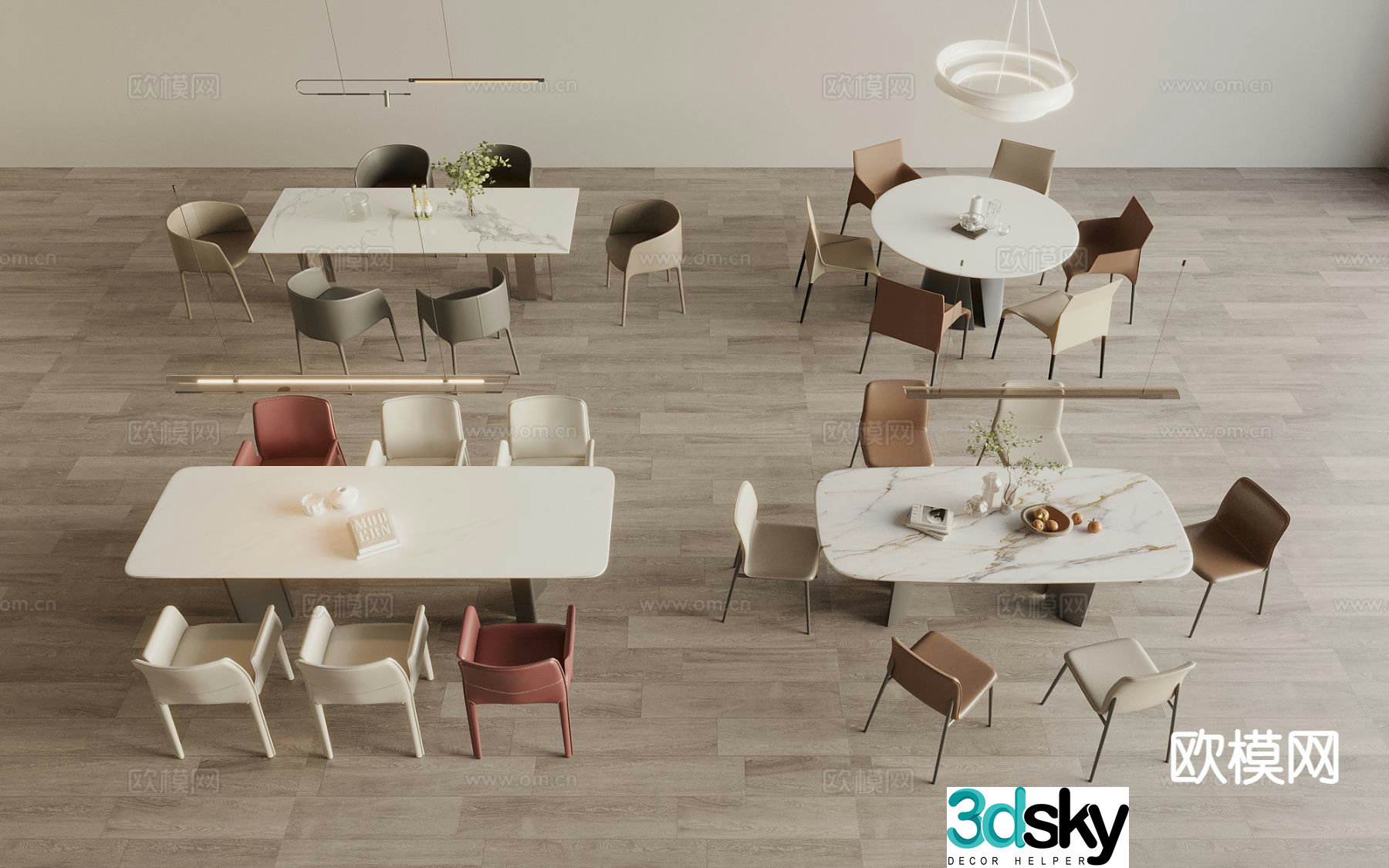 Modern dining table and chairs 3d model