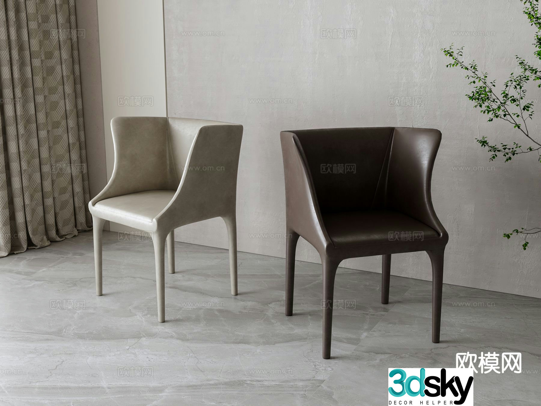 Modern dining chair single chair 3d model