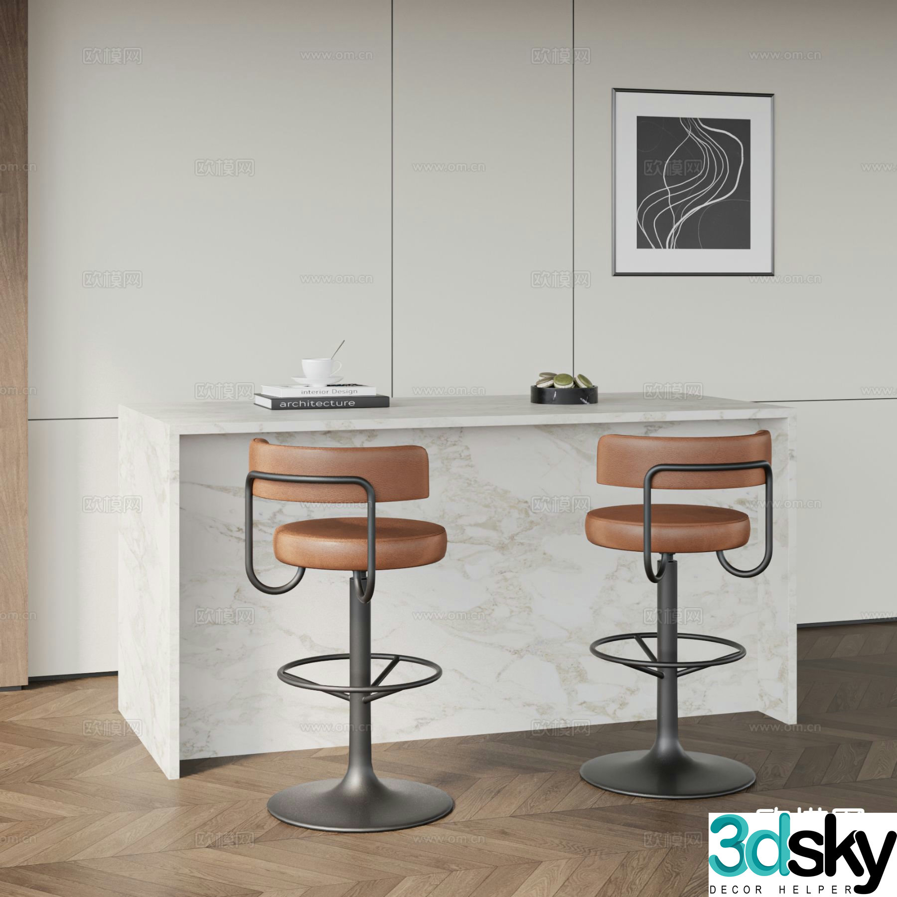Modern bar counter bar chair bar stool 3d model