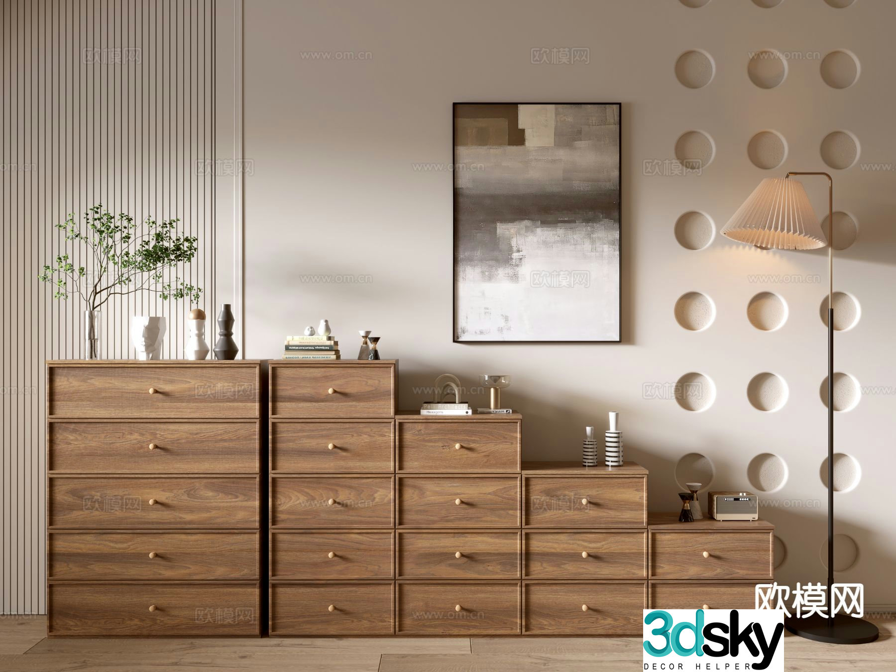Log style side cabinet chest of drawers low cabinet chest of drawers 3D model