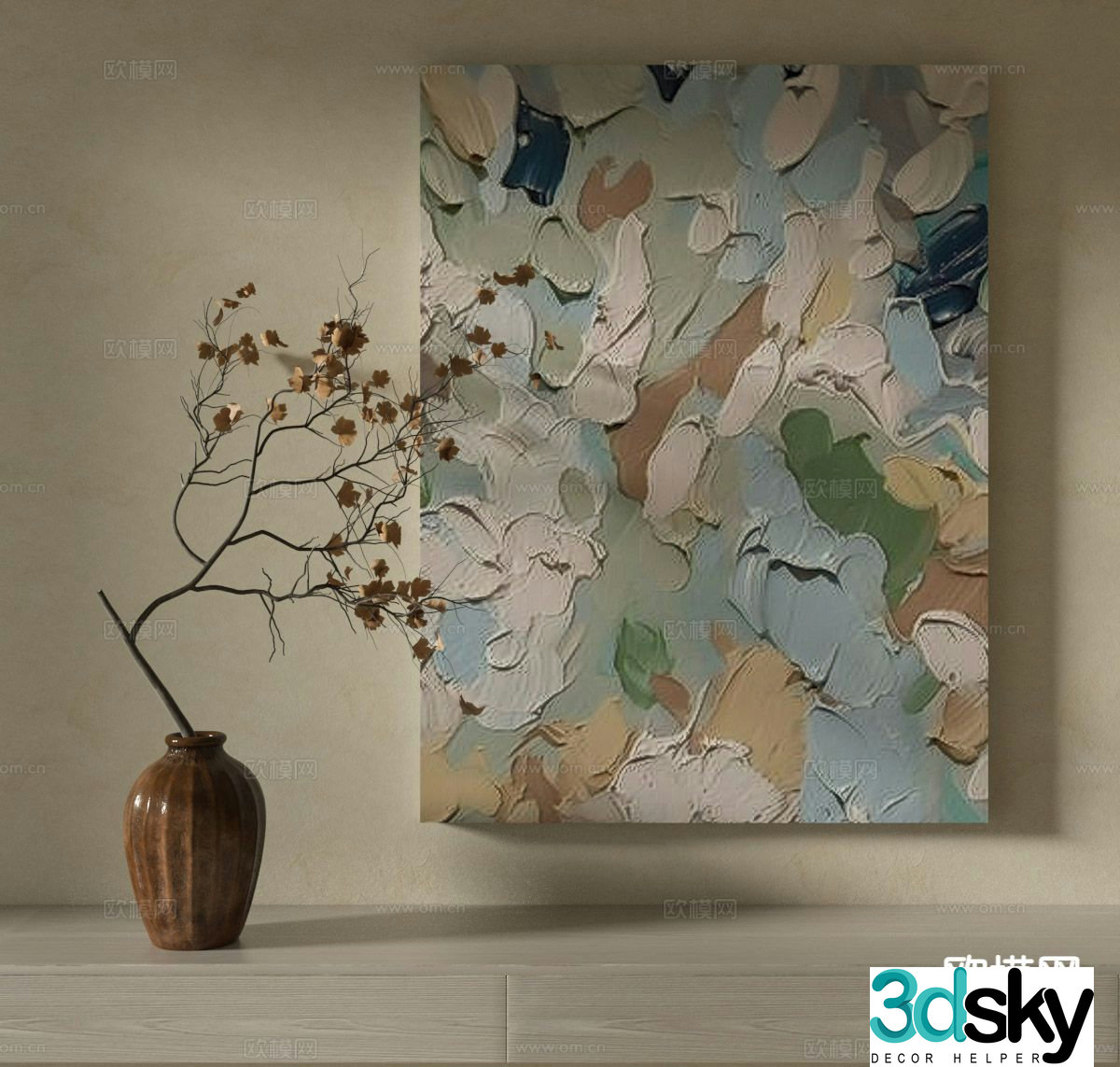 Wabi-sabi painting texture painting decorative painting hanging painting 3D model
