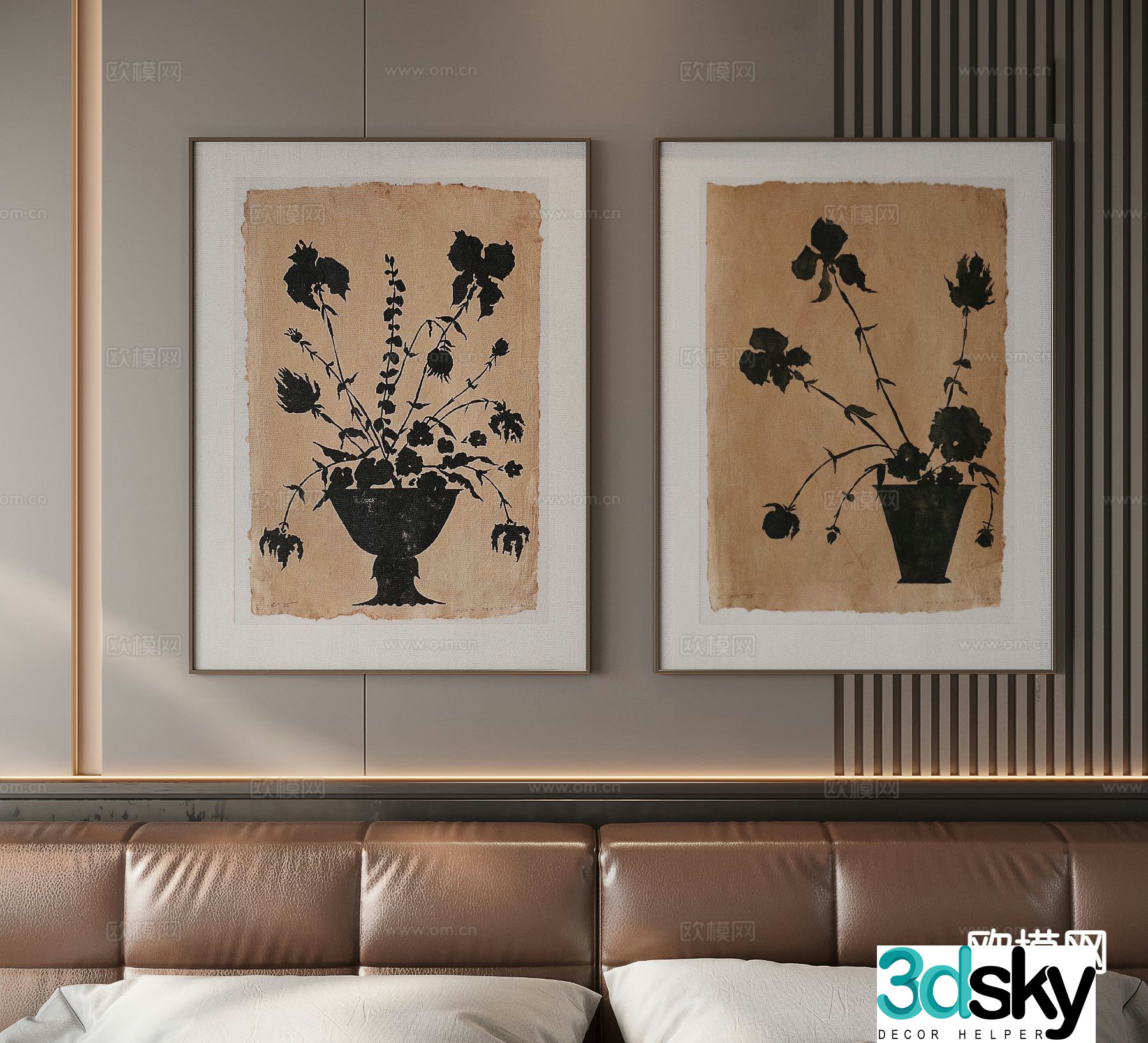 Medieval style decorative painting floral hanging painting 3d model
