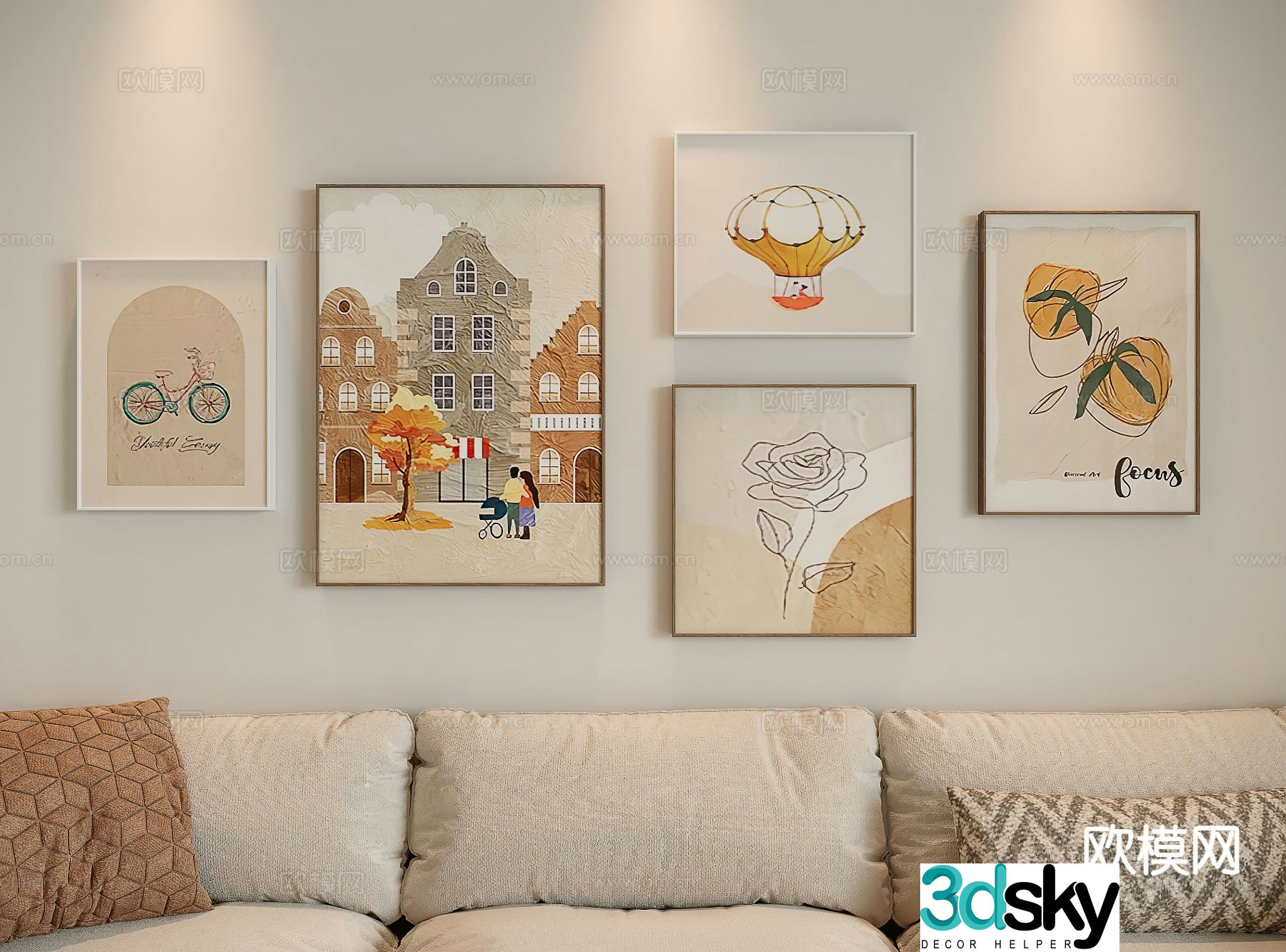 Cream style decorative painting art painting hanging painting 3d model