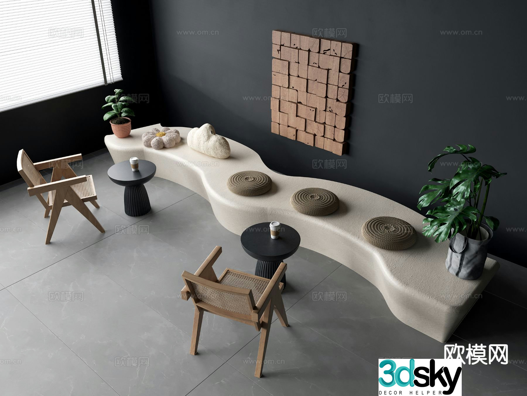 Card seat sofa coffee table leisure table and chair 3d model