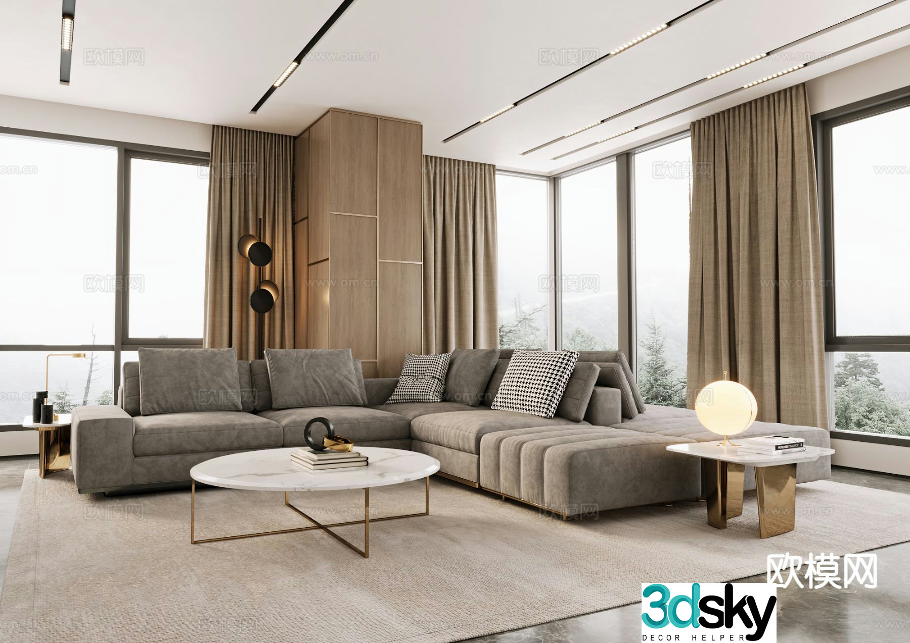 Modern corner sofa multi-person sofa 3d model