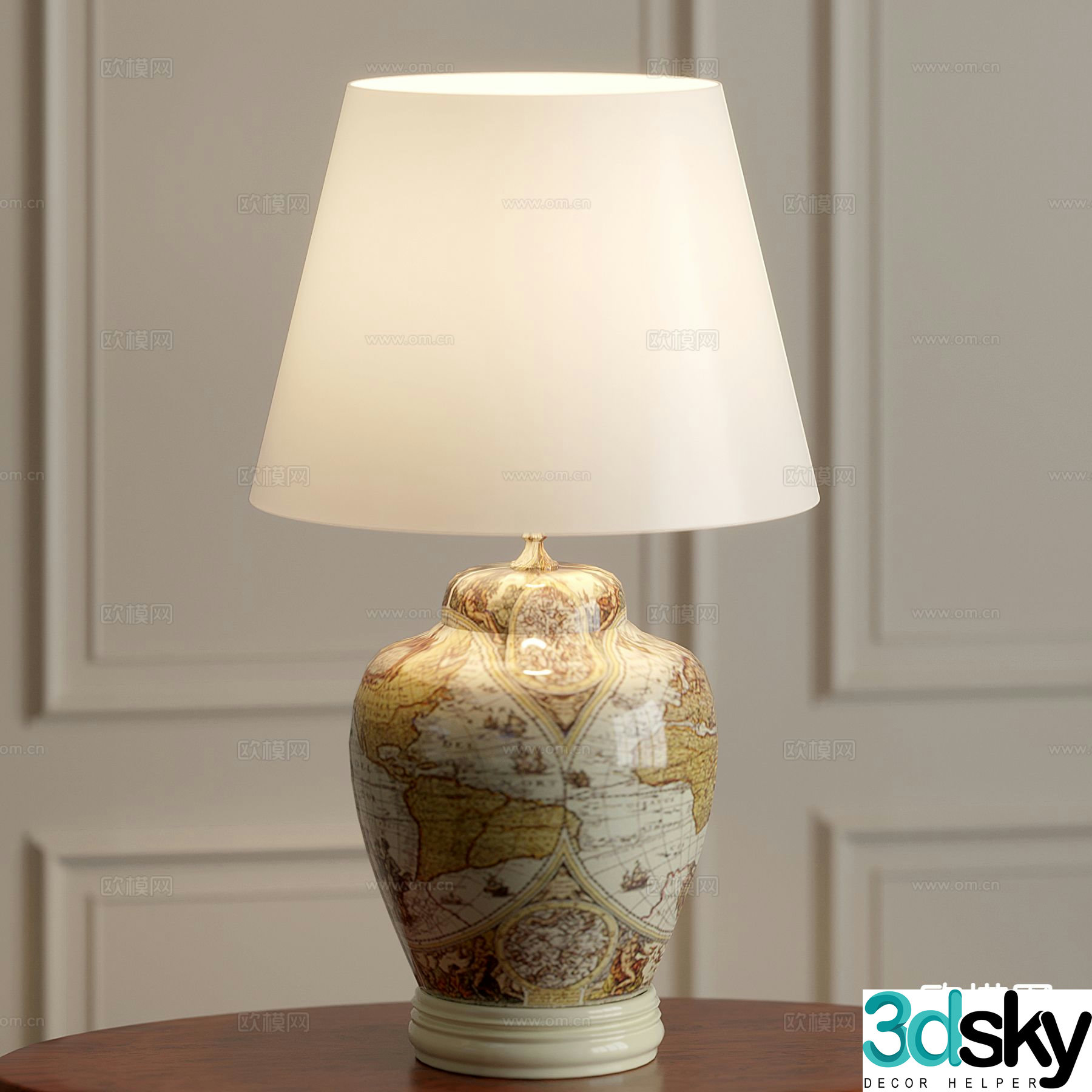 European style desk lamp cloth cover desk lamp 3d model