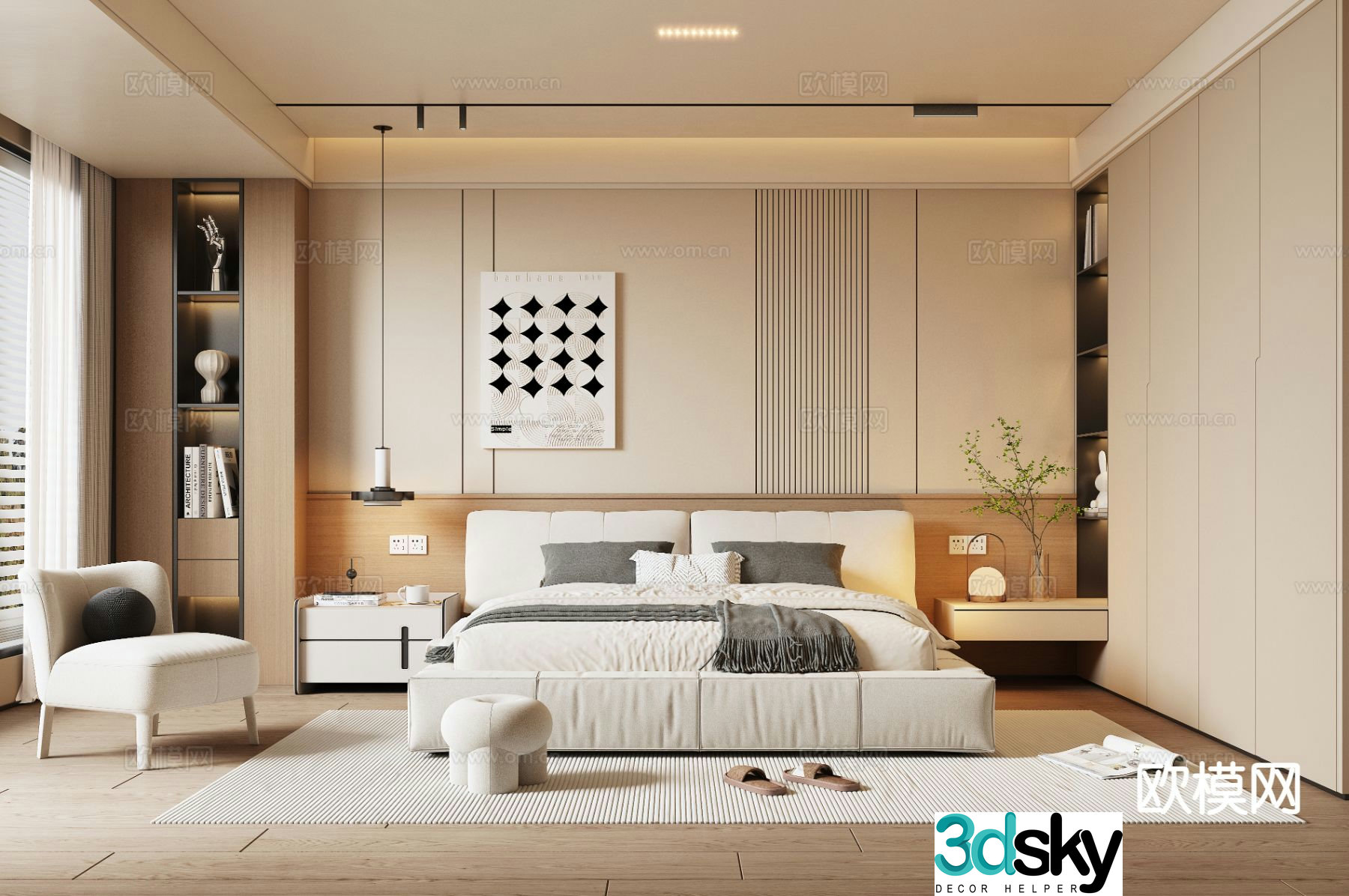 Cream style master bedroom bedroom 3d model