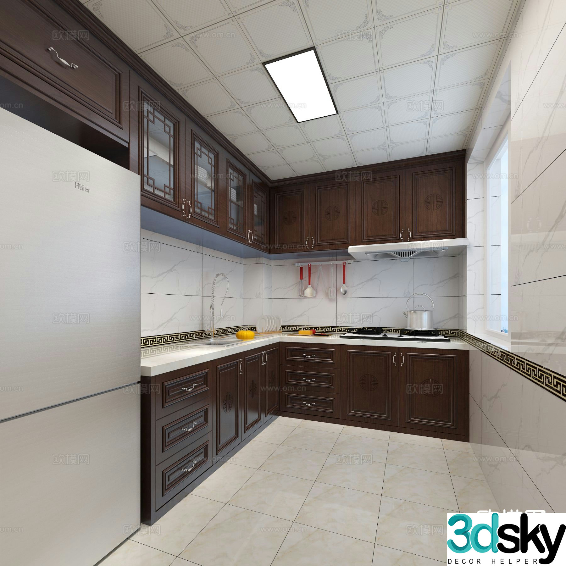 New Chinese style kitchen cabinet 3d model
