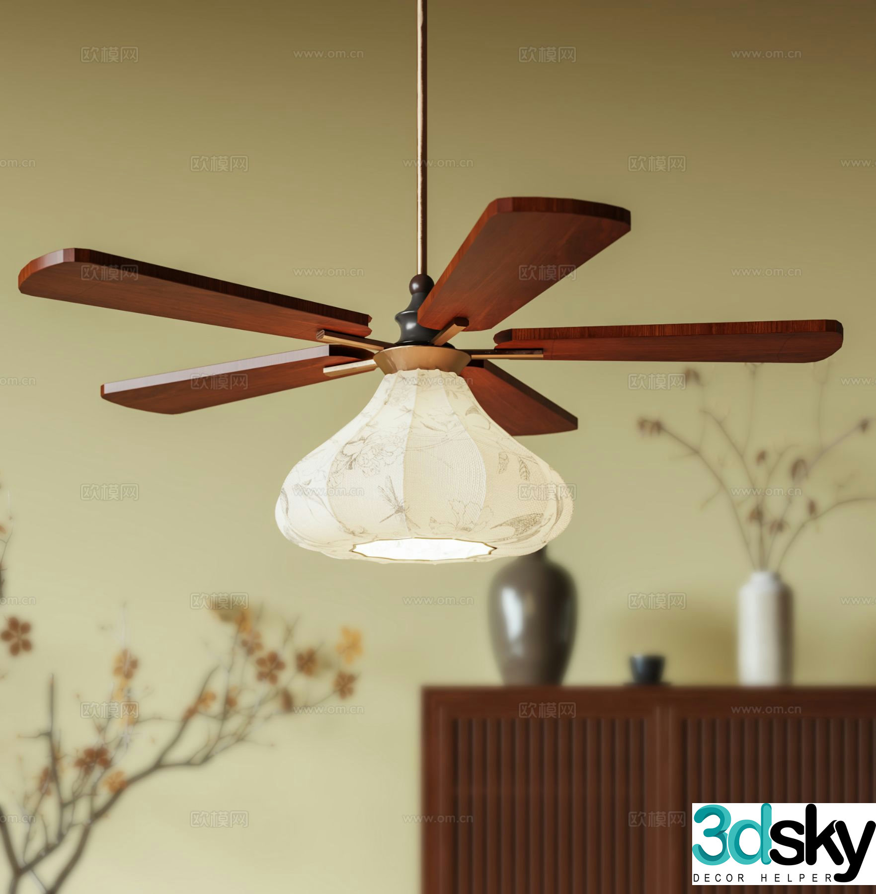 Medieval style ceiling fan fan light 3d model