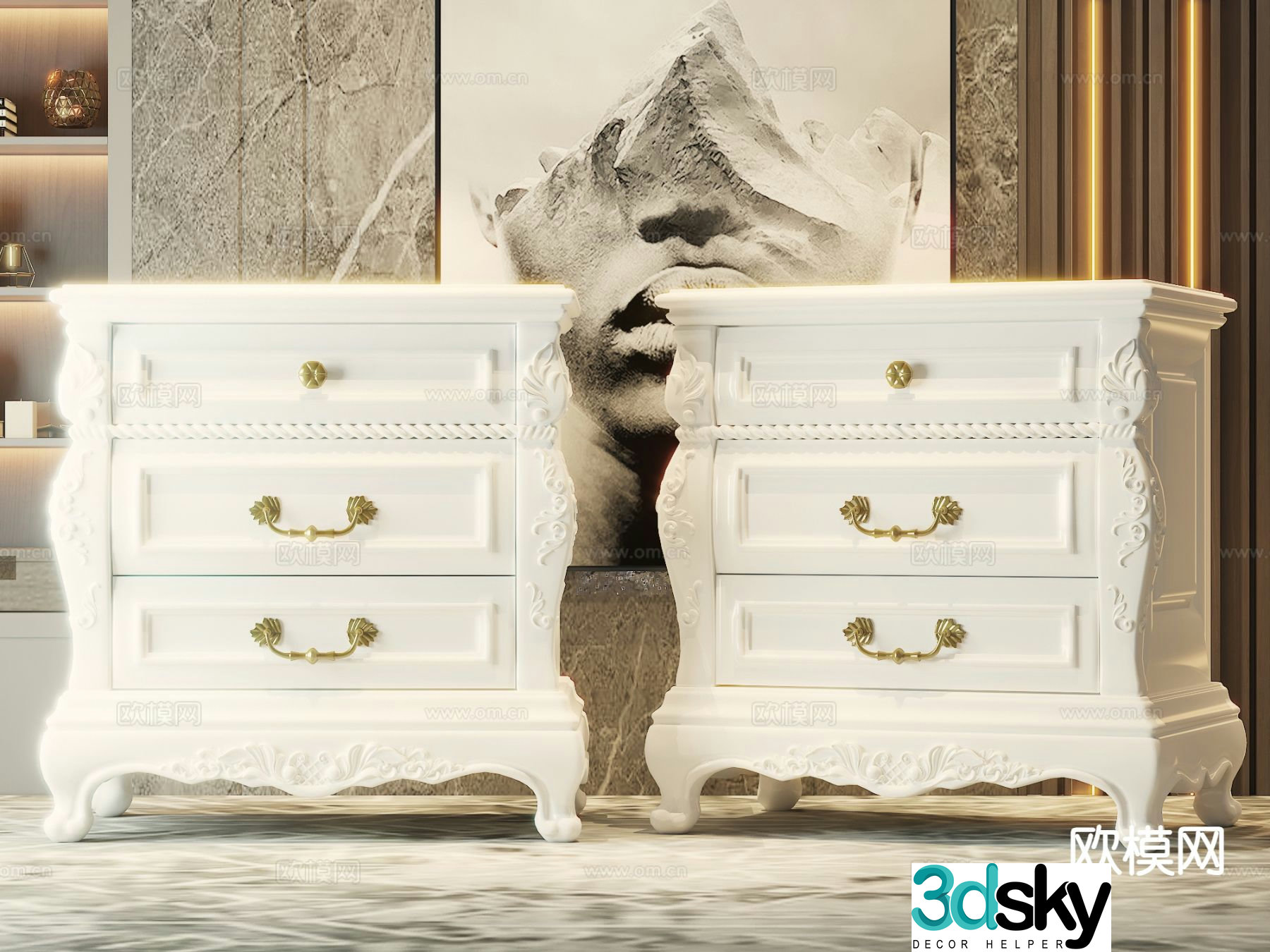 French bedside table 3d model