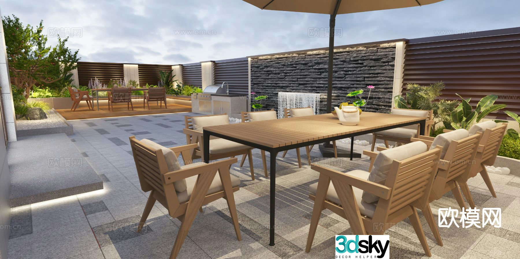 New Chinese style courtyard landscape 3D model