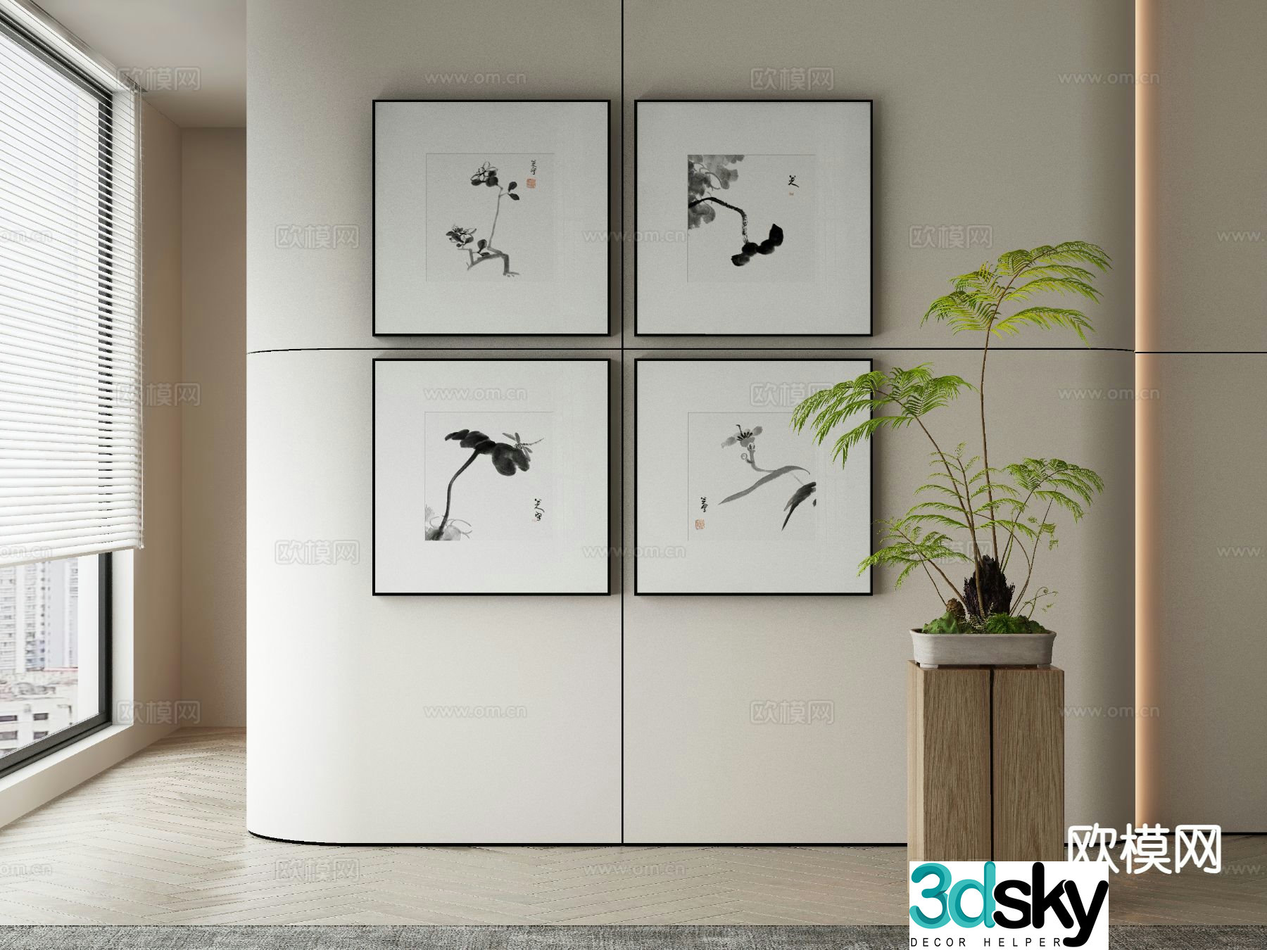 New Chinese style ink painting art painting decorative painting 3d model