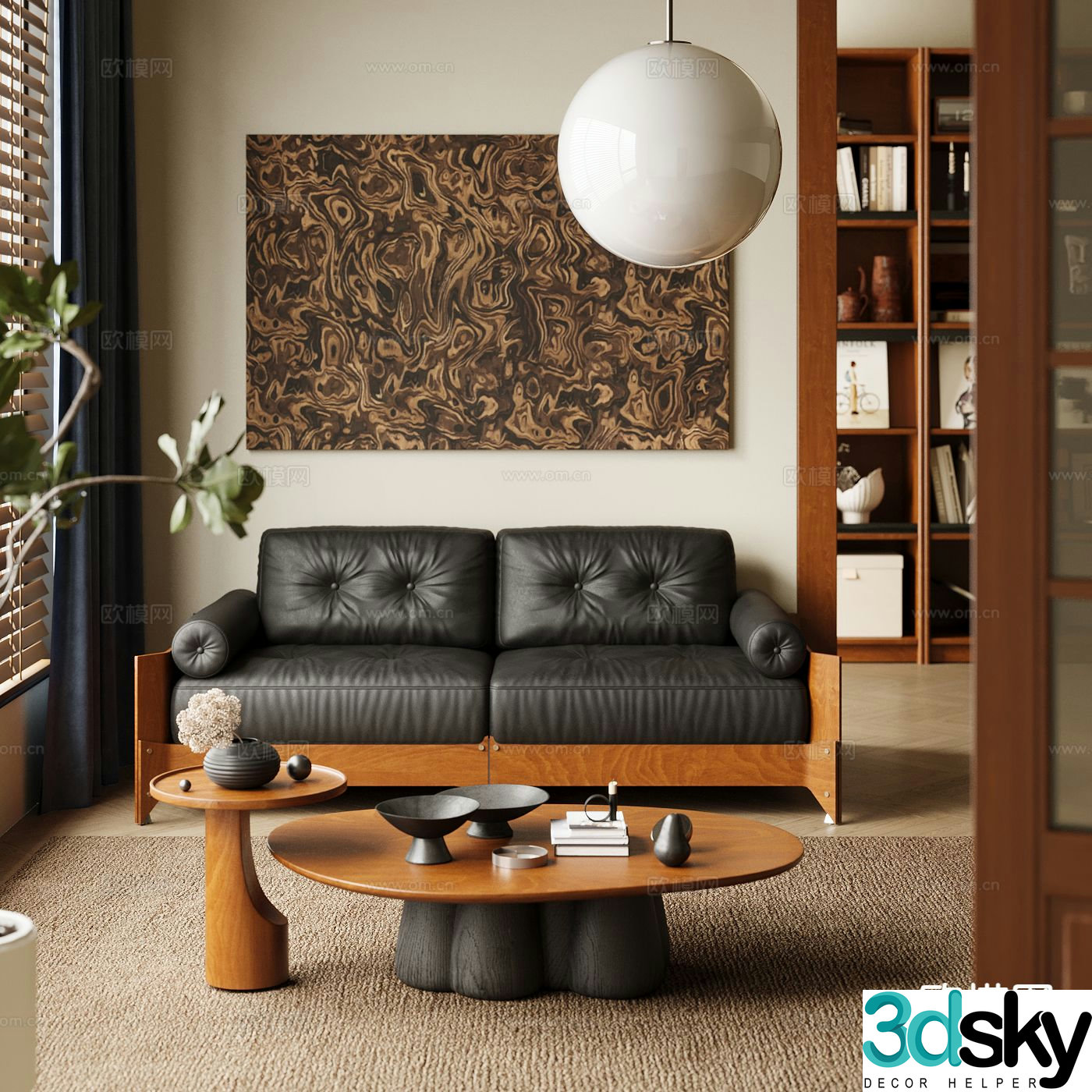 Double sofa leather sofa 3d model