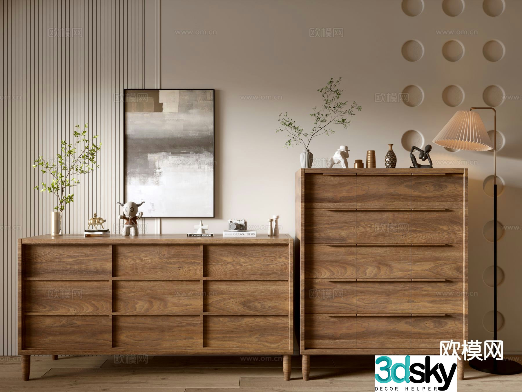 Wabi-sabi side cabinet entrance cabinet 3D model