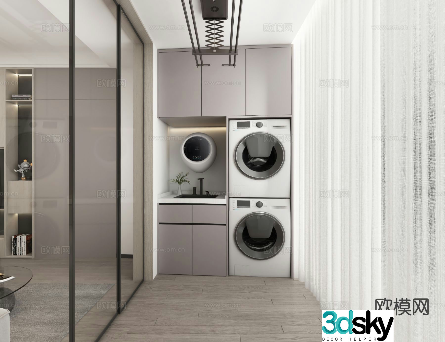 Modern balcony laundry room 3d model