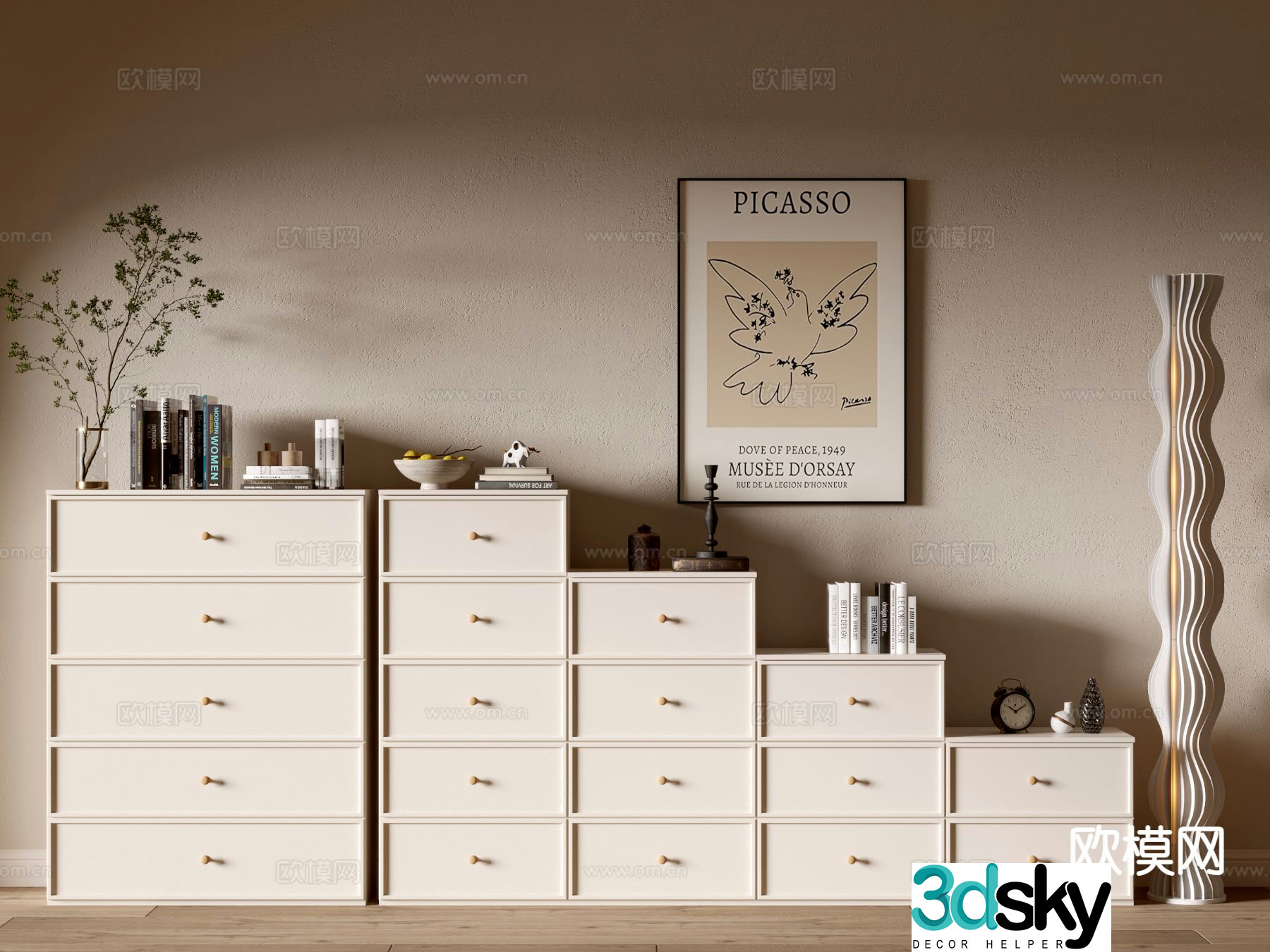 Cream style cabinet integral cabinet drawer cabinet 3d model