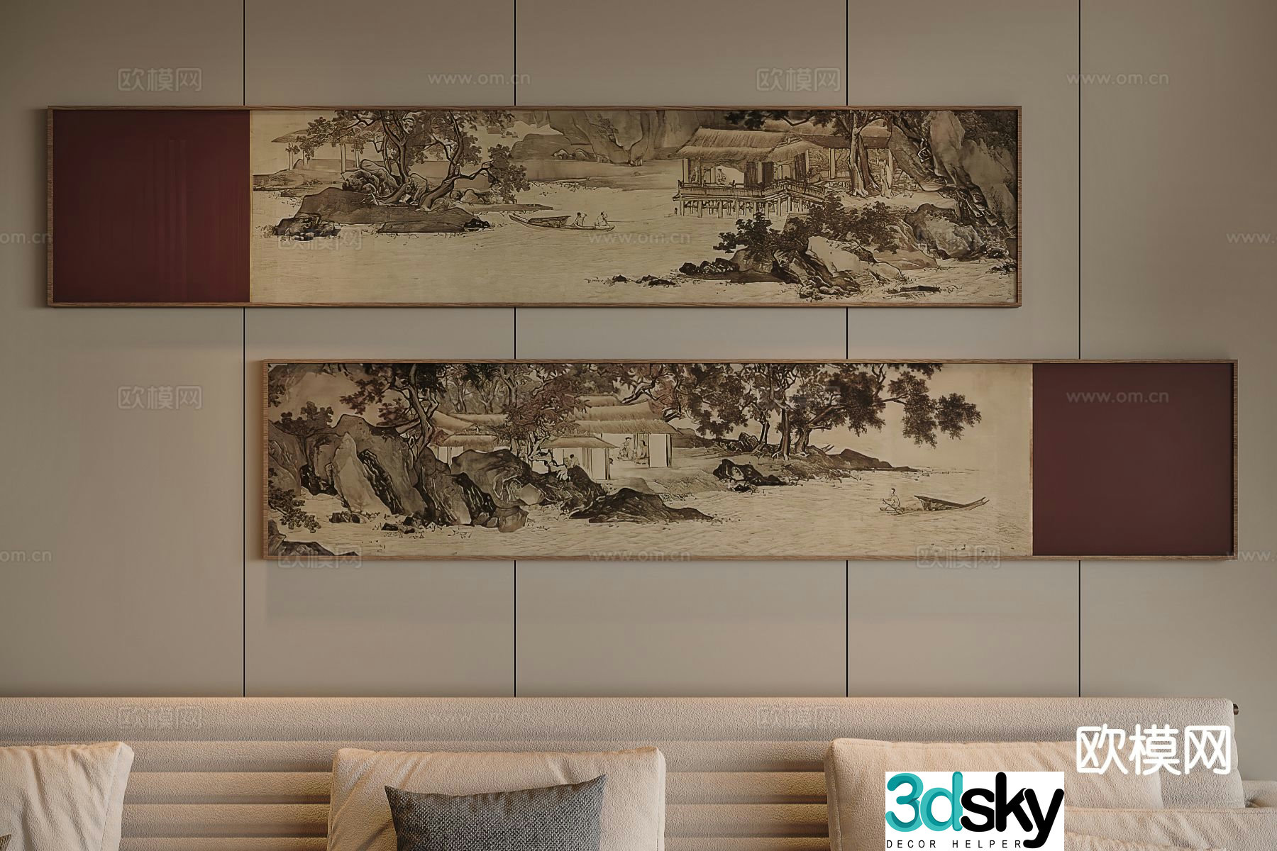 New Chinese style ink painting landscape painting banner hanging 3D model