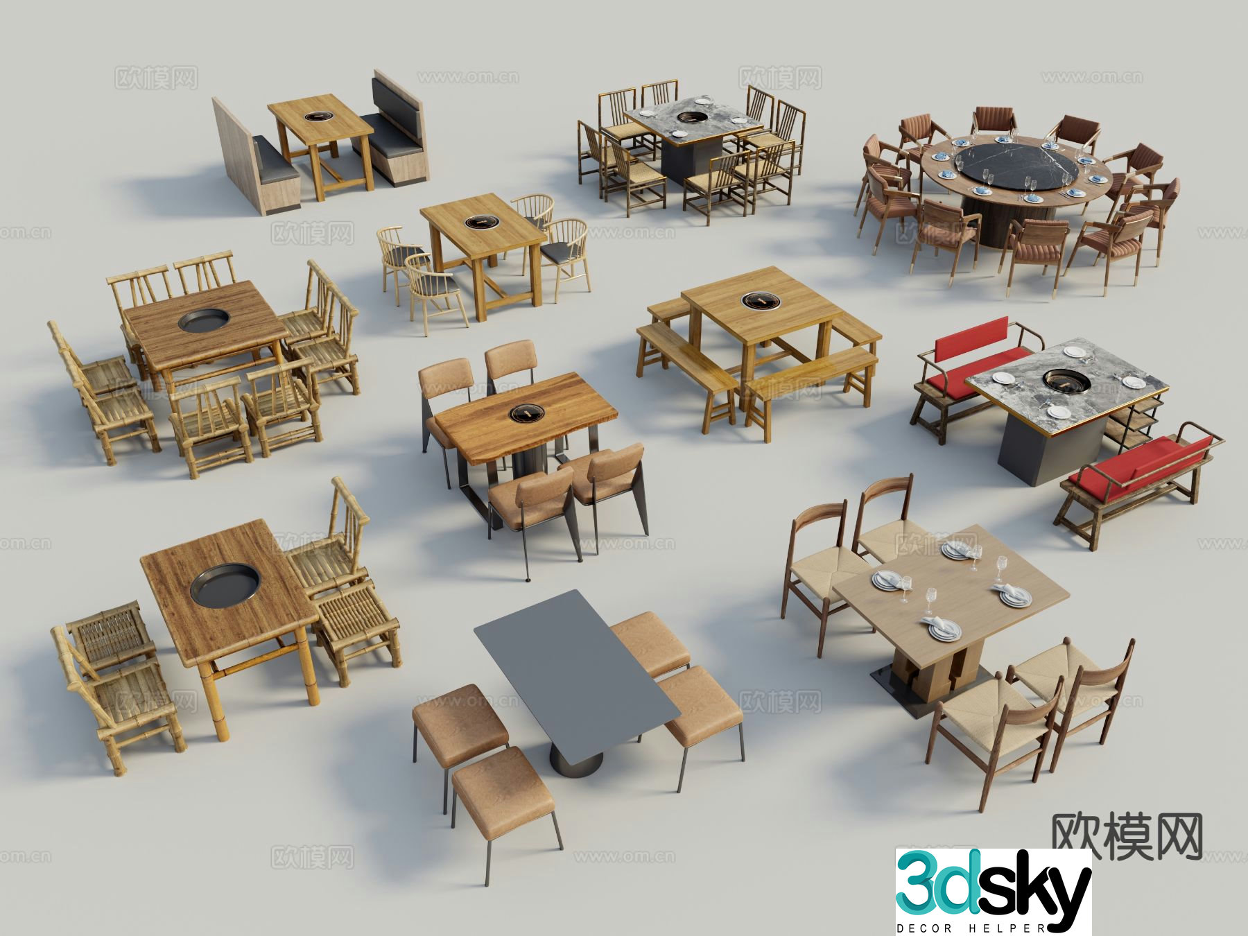 Modern hot pot table dining table and chairs 3d model