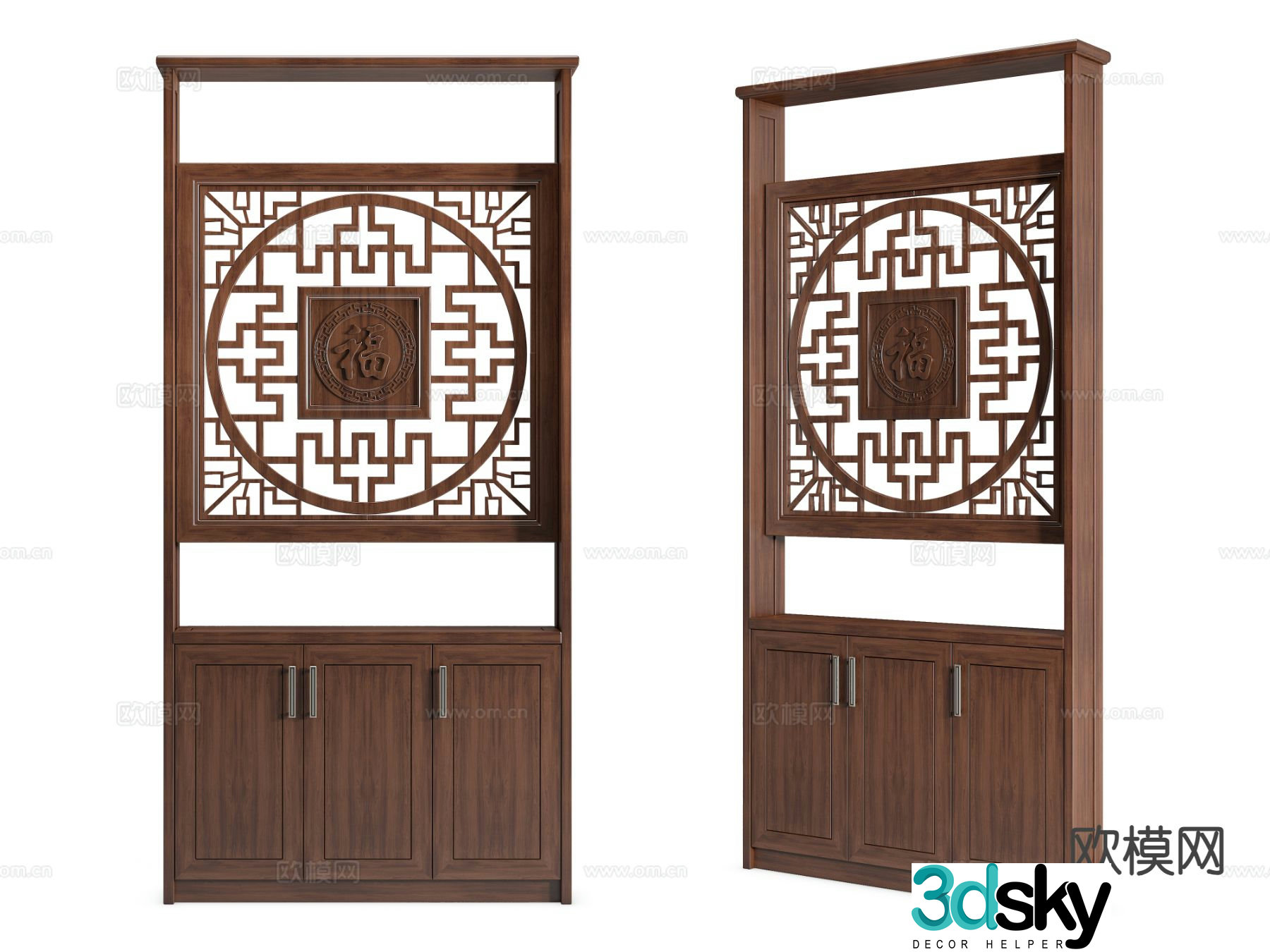 New Chinese style decorative cabinet partition cabinet hollow pattern 3D model