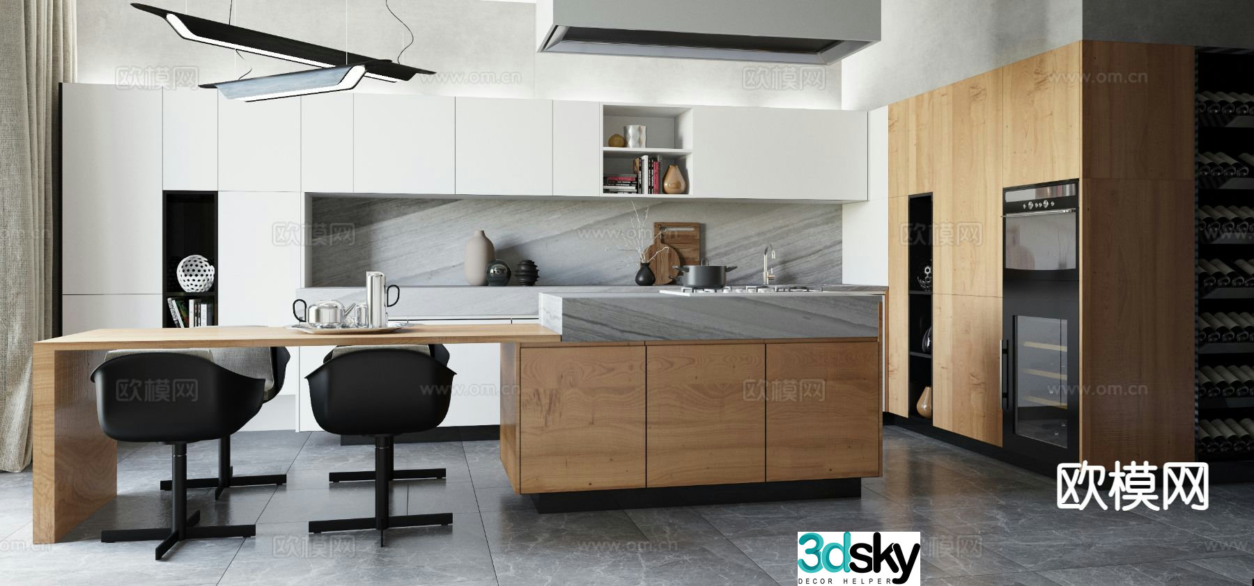 Open kitchen island cabinet 3d model