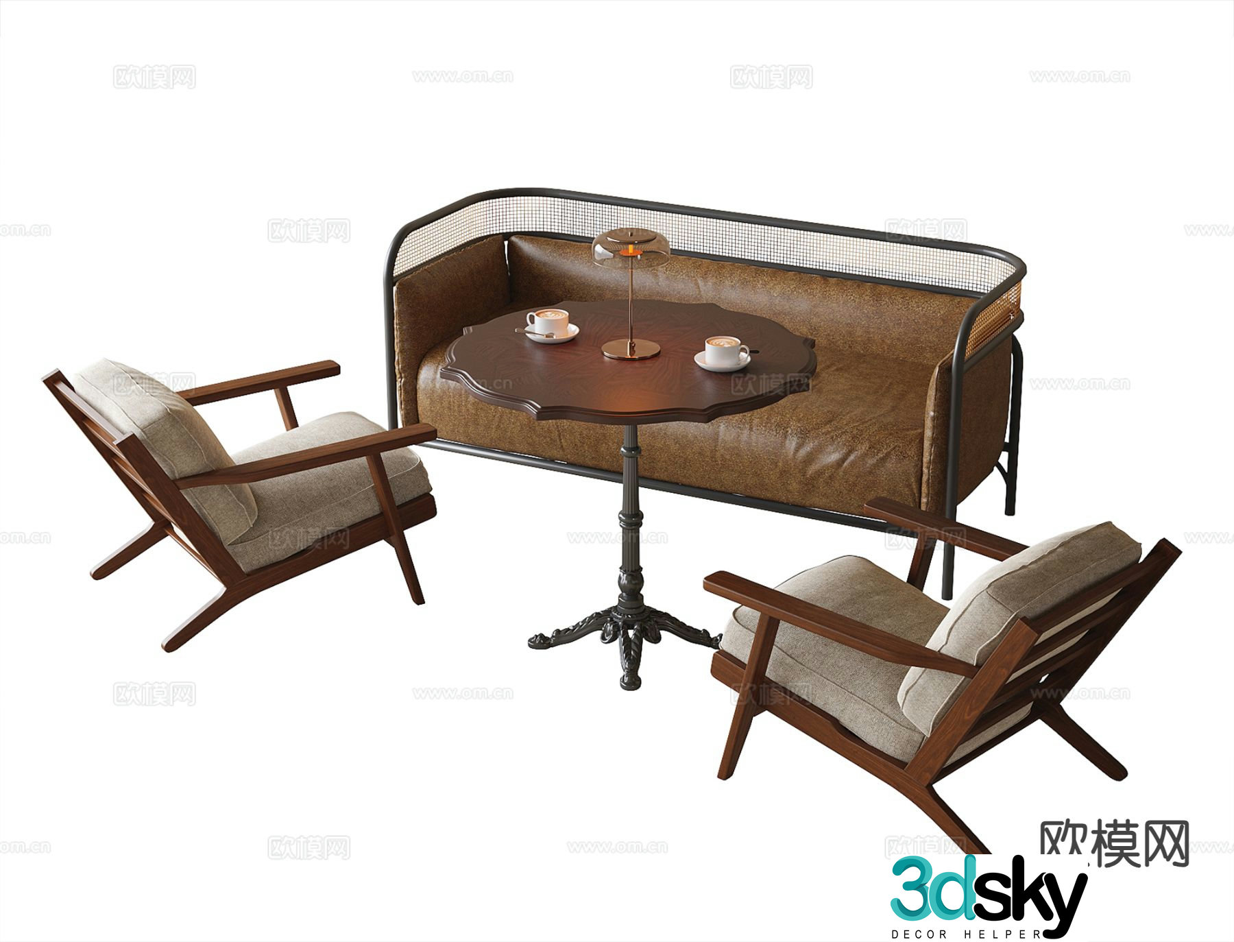 Medieval style negotiation tables and chairs coffee tables and chairs 3D model