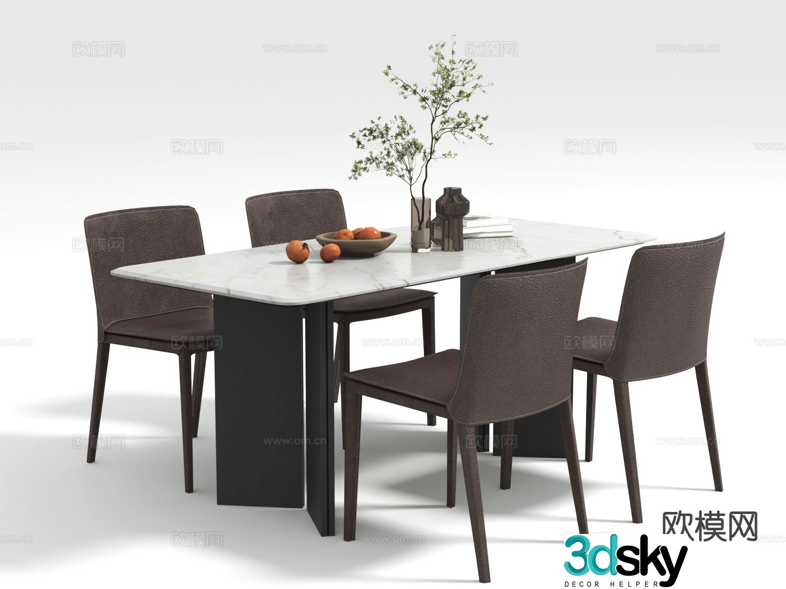 Modern marble dining table and chairs 3d model