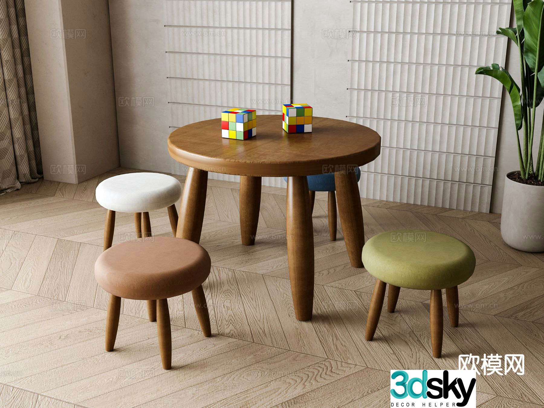 Nordic children’s table and chair toy table and chair 3d model