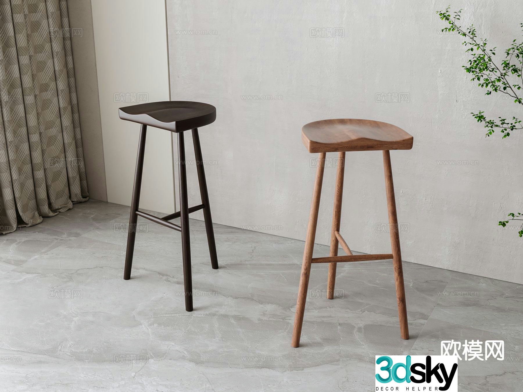 Nordic bar stool bar stool high stool 3d model