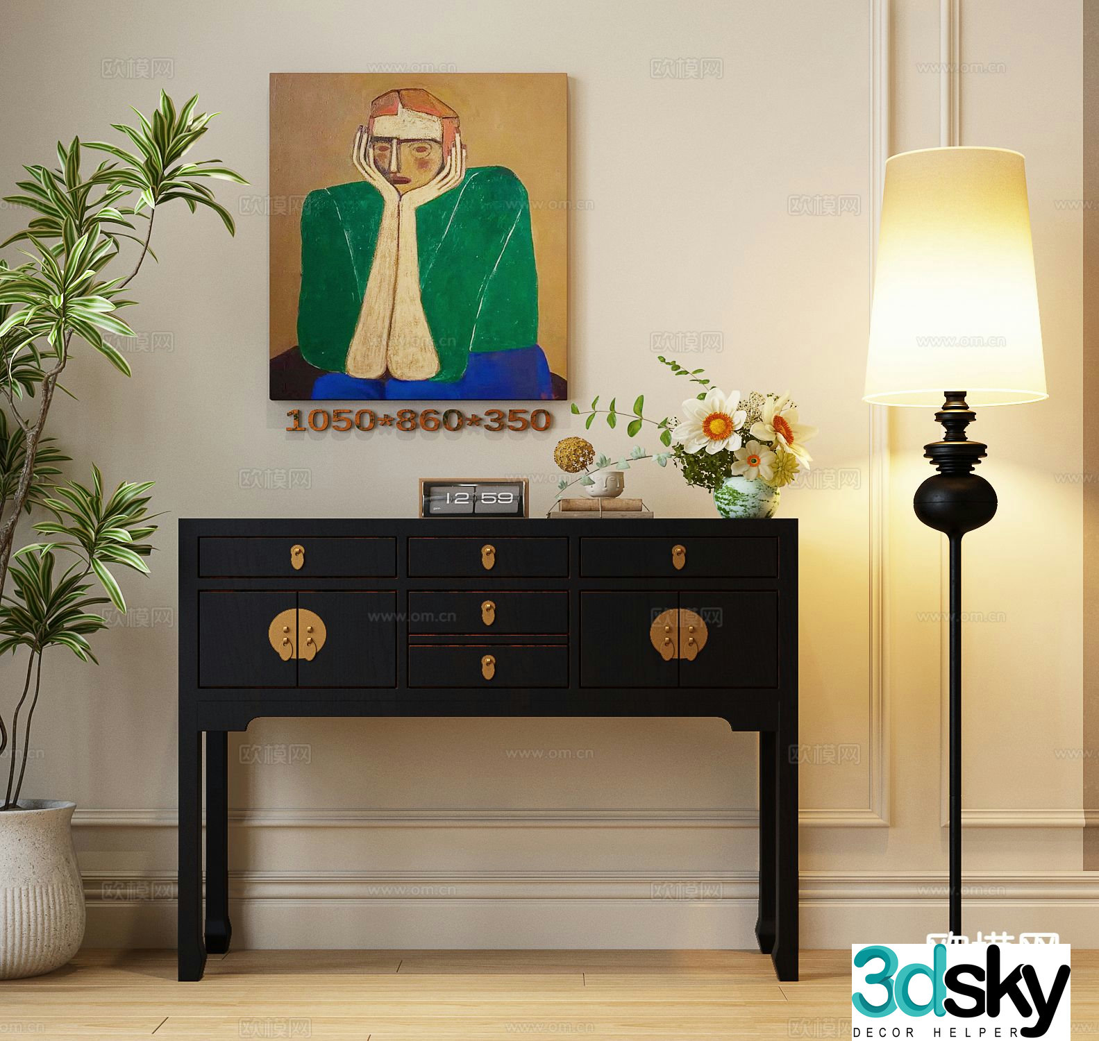 New Chinese style chest of drawers 3D model