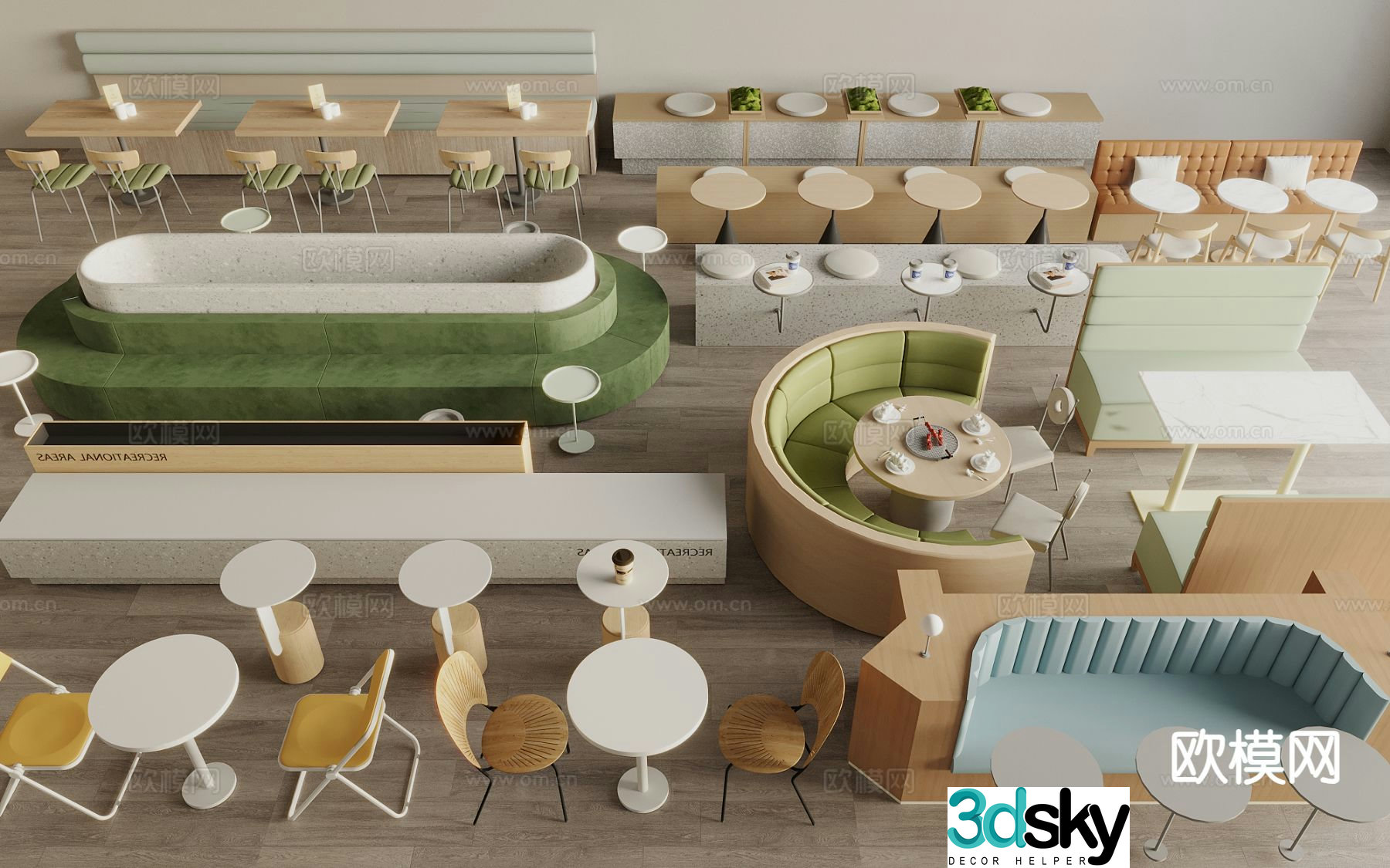 Modern booth dining table and chairs 3d model