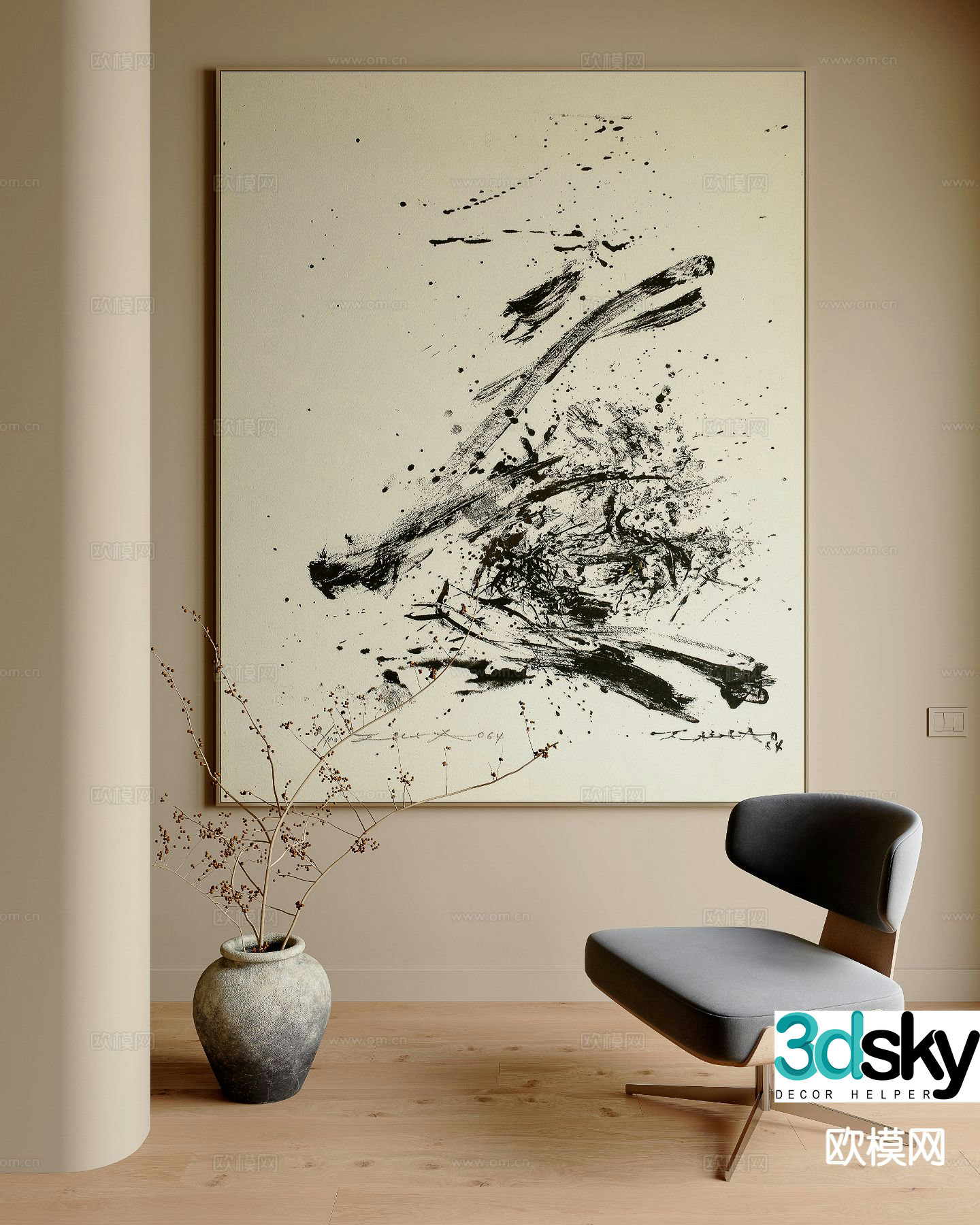 Wabi-sabi painting ink painting decorative painting hanging painting 3D model