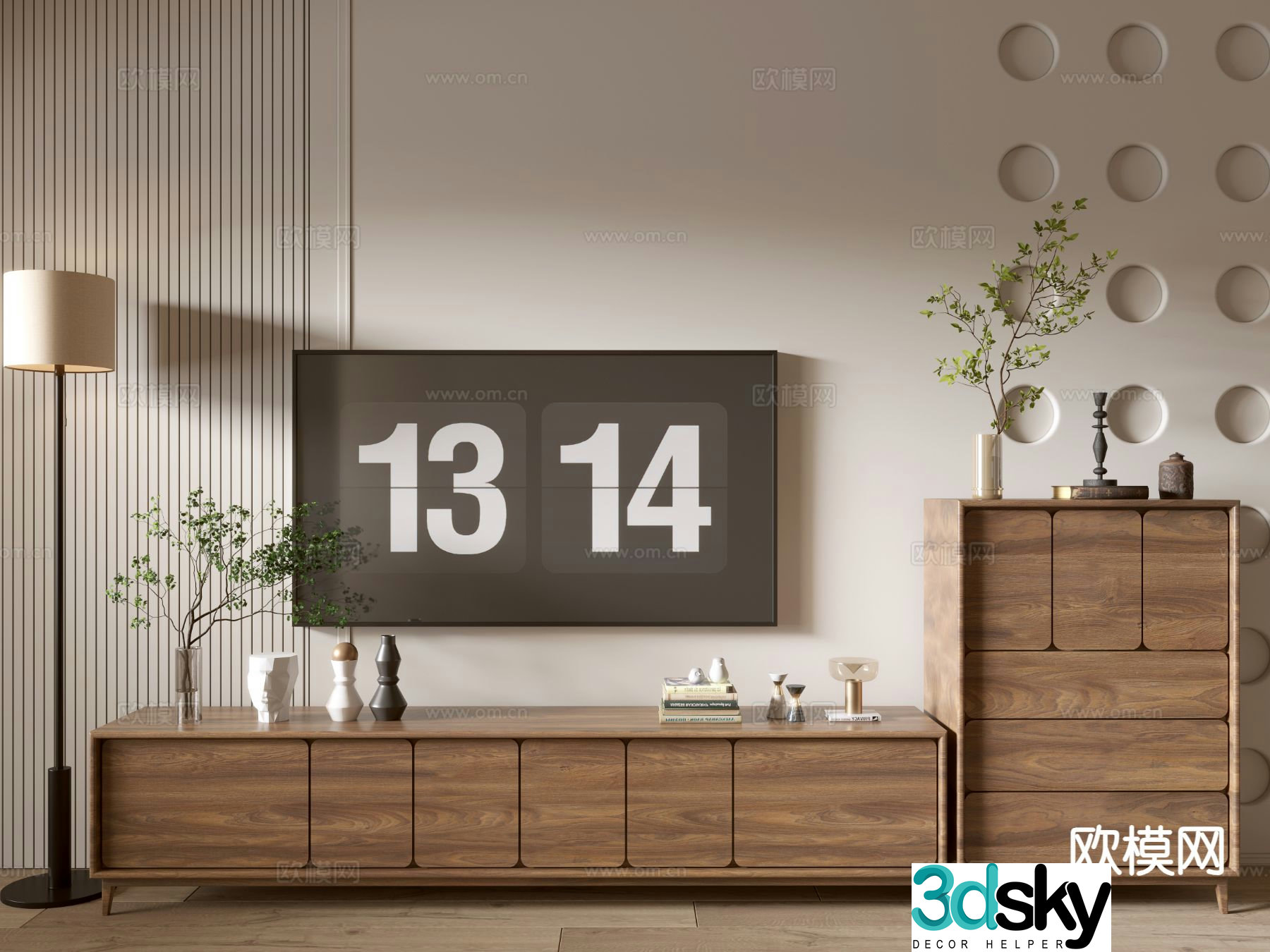 Log style TV cabinet side cabinet 3D model